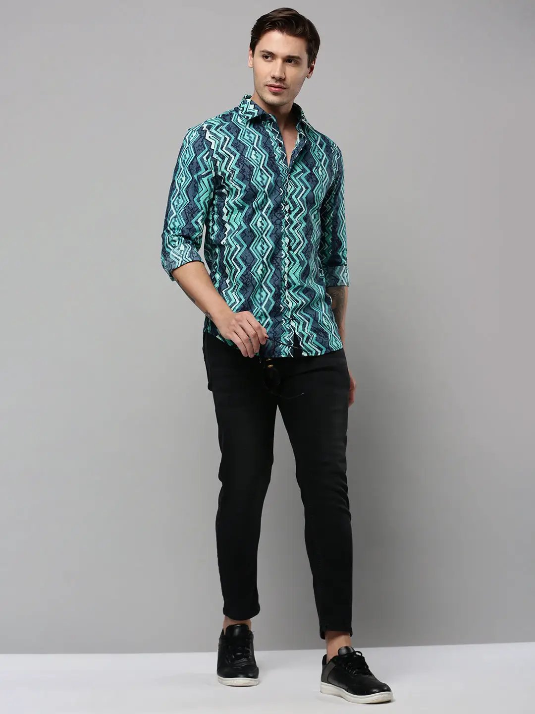 Men's Green Printed Casual Shirt