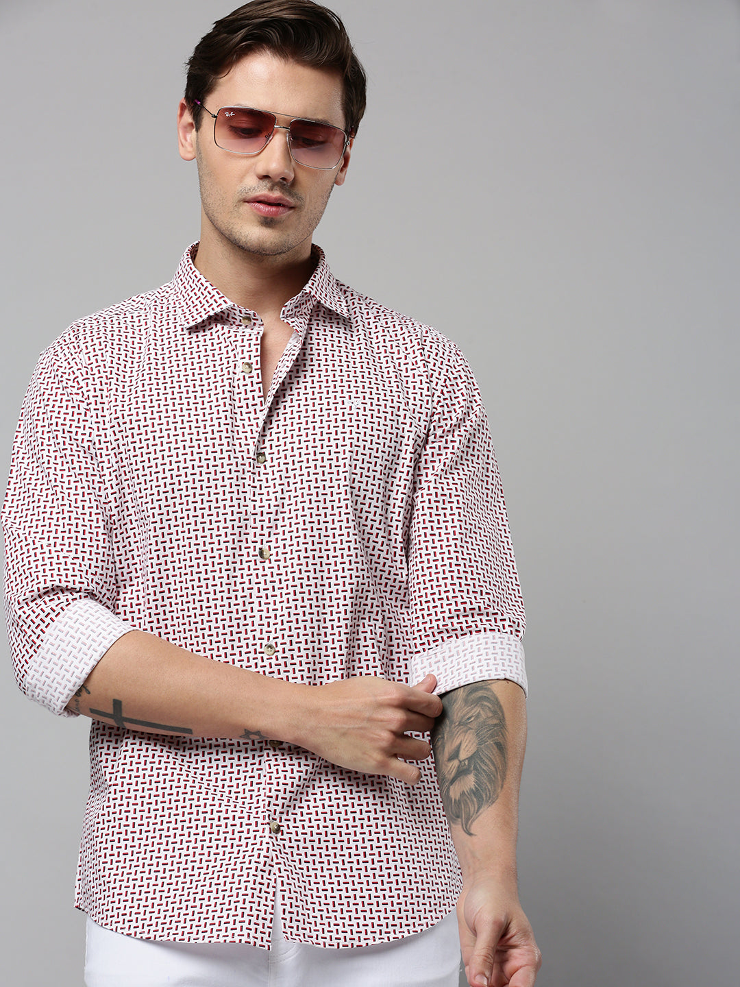 Men White Printed Casual Shirt