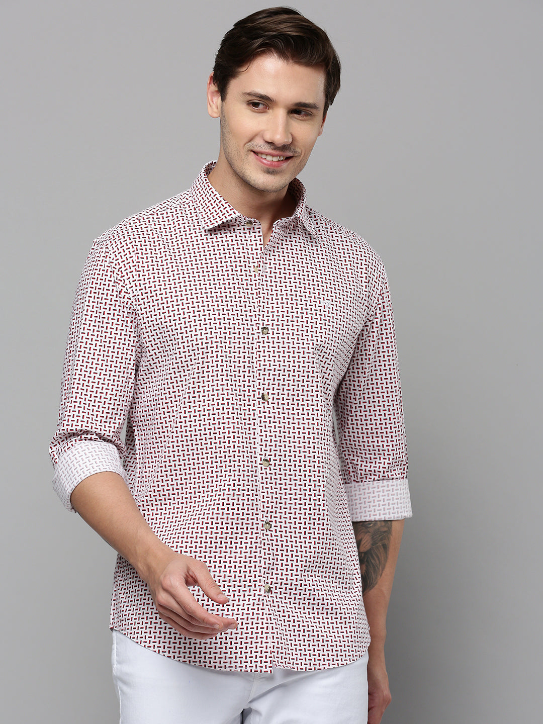 Men White Printed Casual Shirt