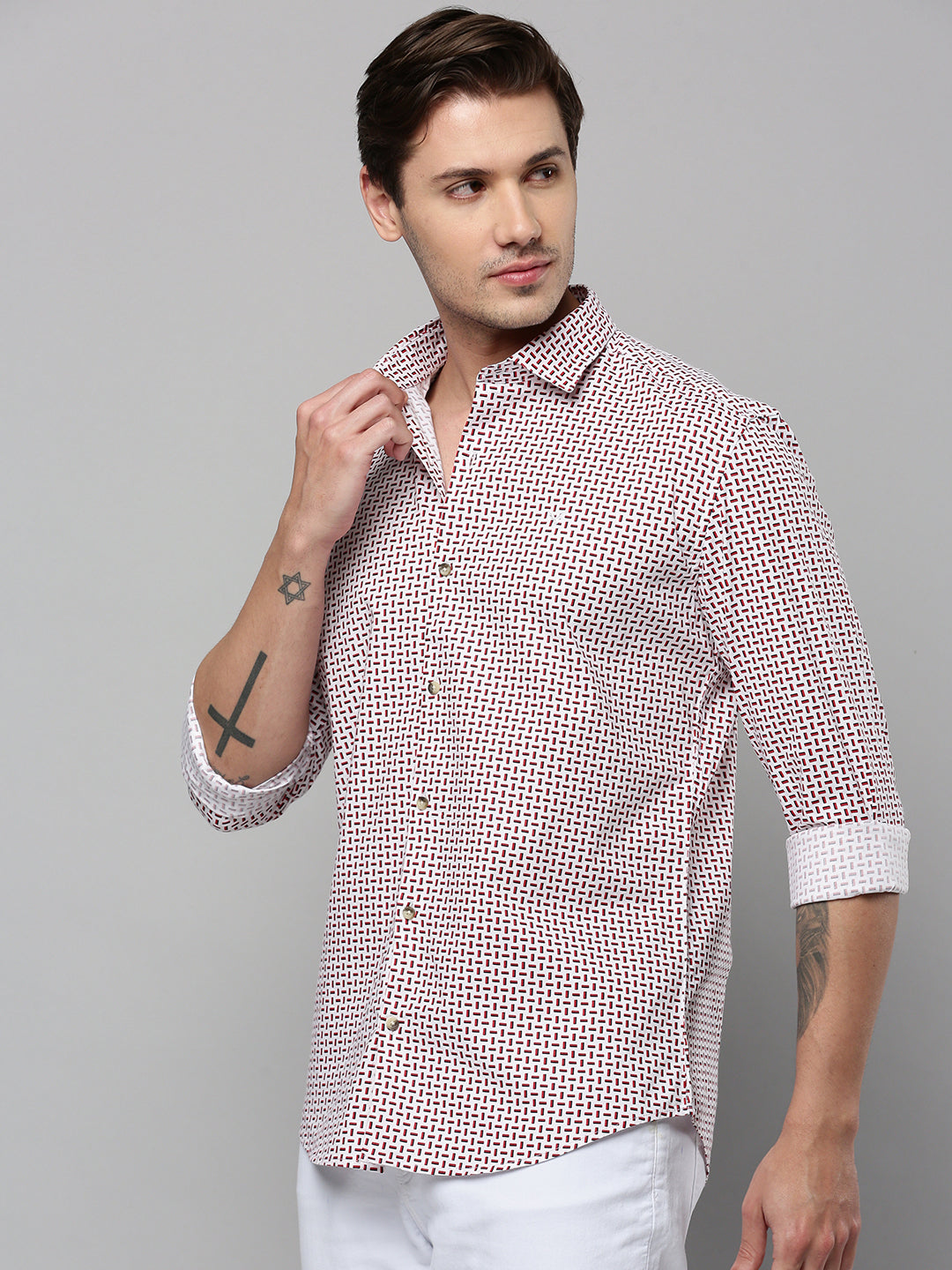 Men White Printed Casual Shirt