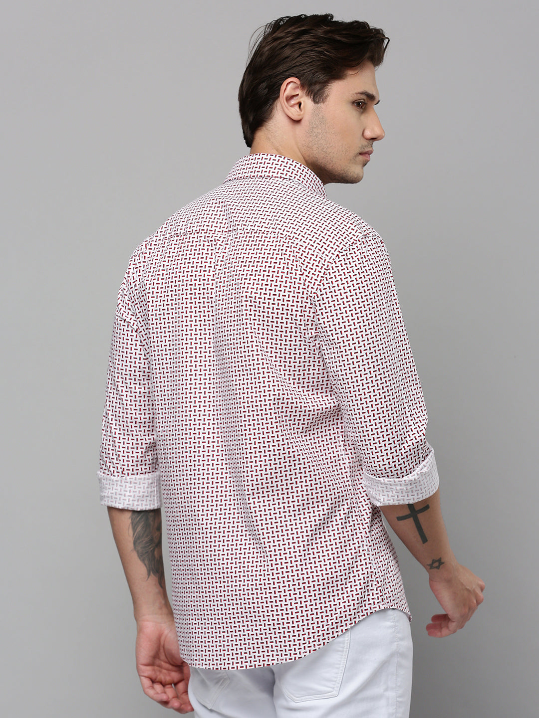 Men White Printed Casual Shirt