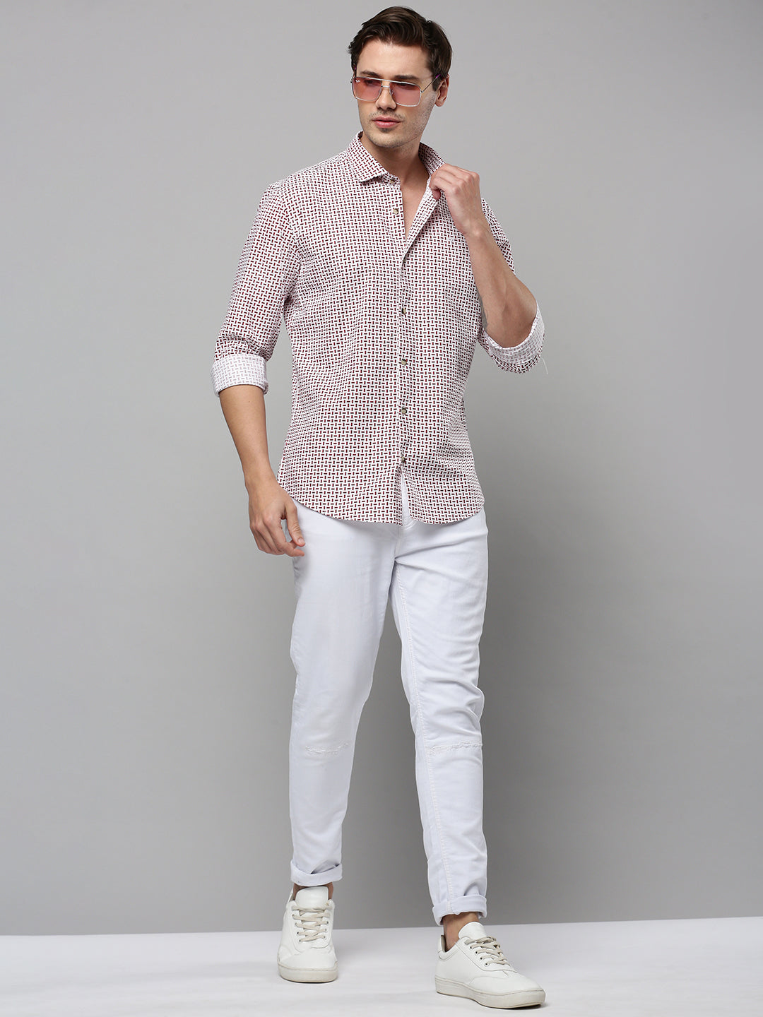 Men White Printed Casual Shirt