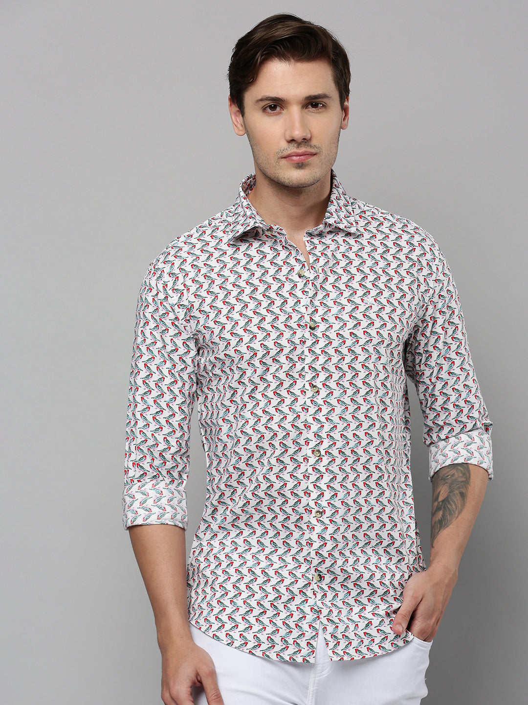 Men White Printed Casual Shirt