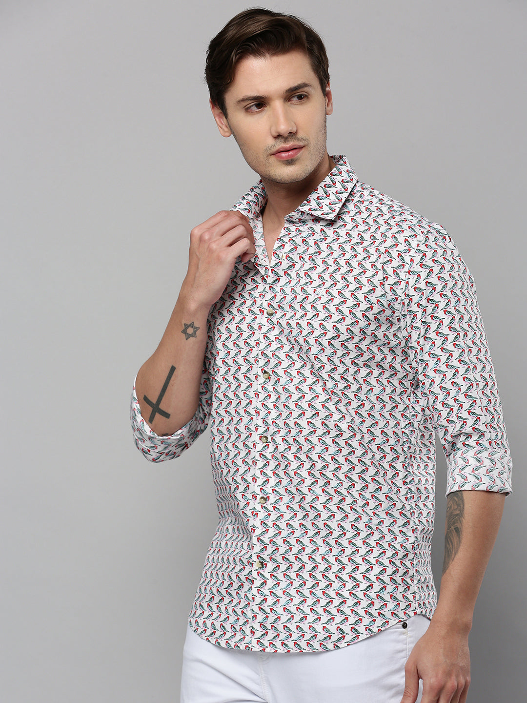 Men White Printed Casual Shirt