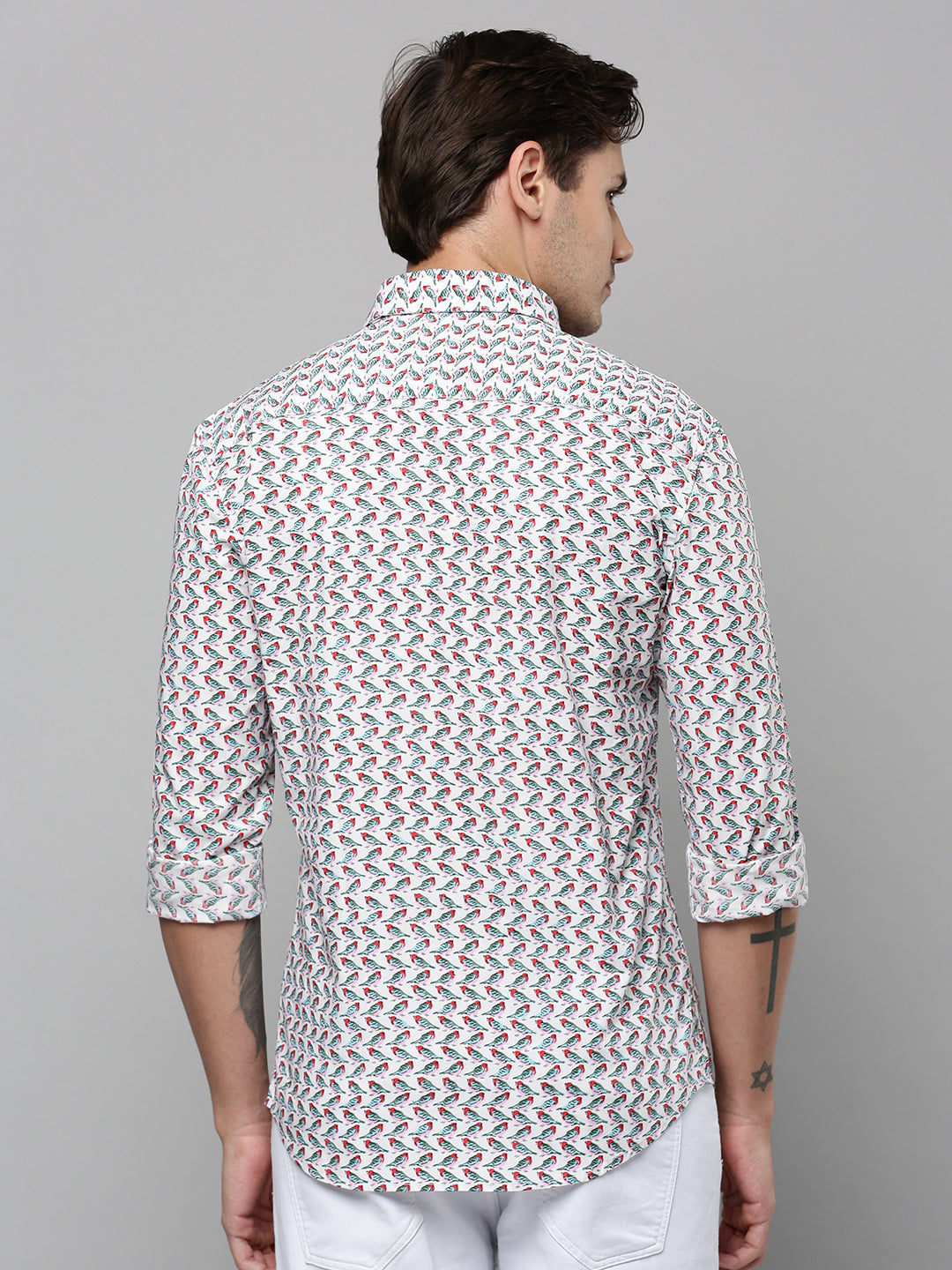 Men White Printed Casual Shirt