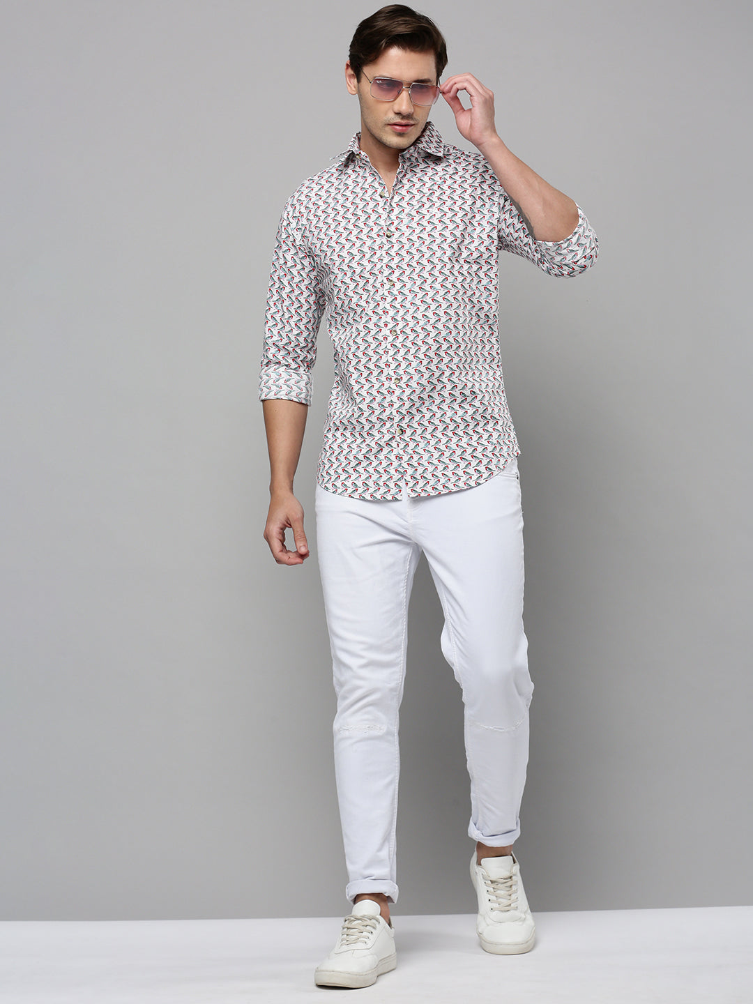 Men White Printed Casual Shirt