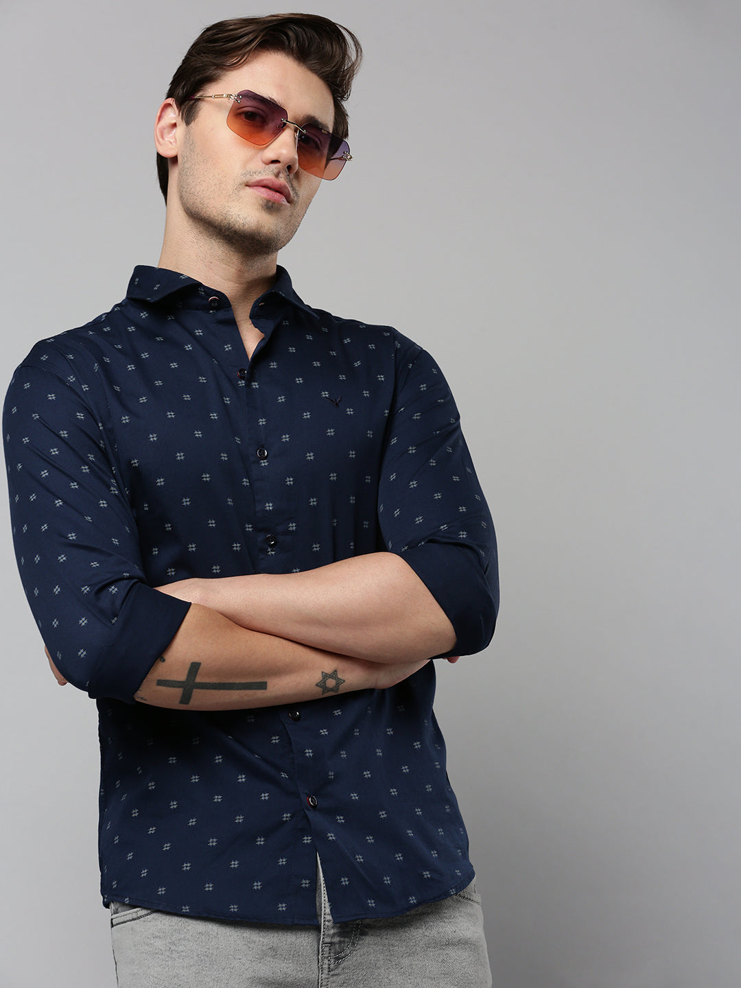 Men Navy Printed Casual Shirt