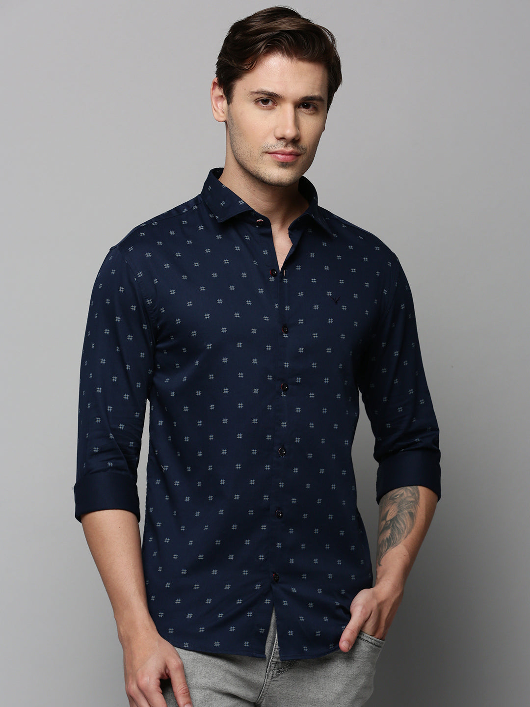 Men Navy Printed Casual Shirt