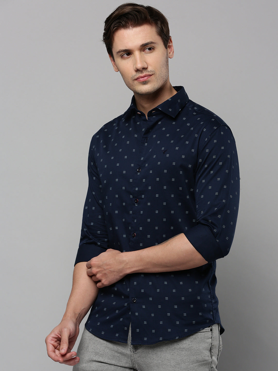 Men Navy Printed Casual Shirt