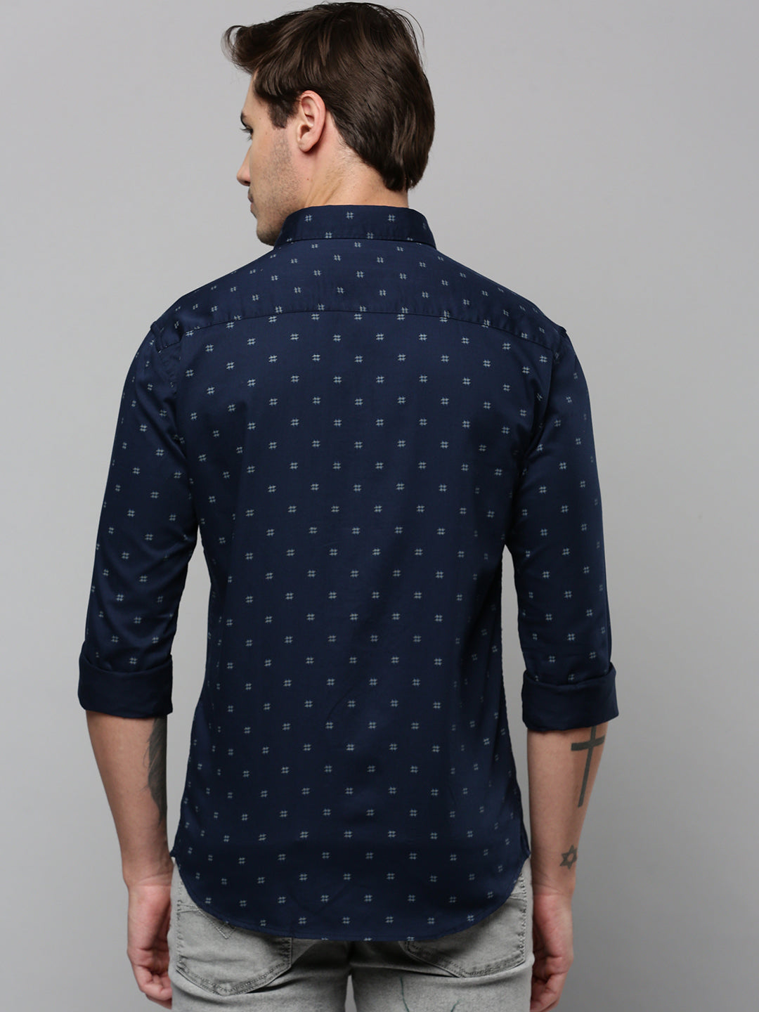 Men Navy Printed Casual Shirt