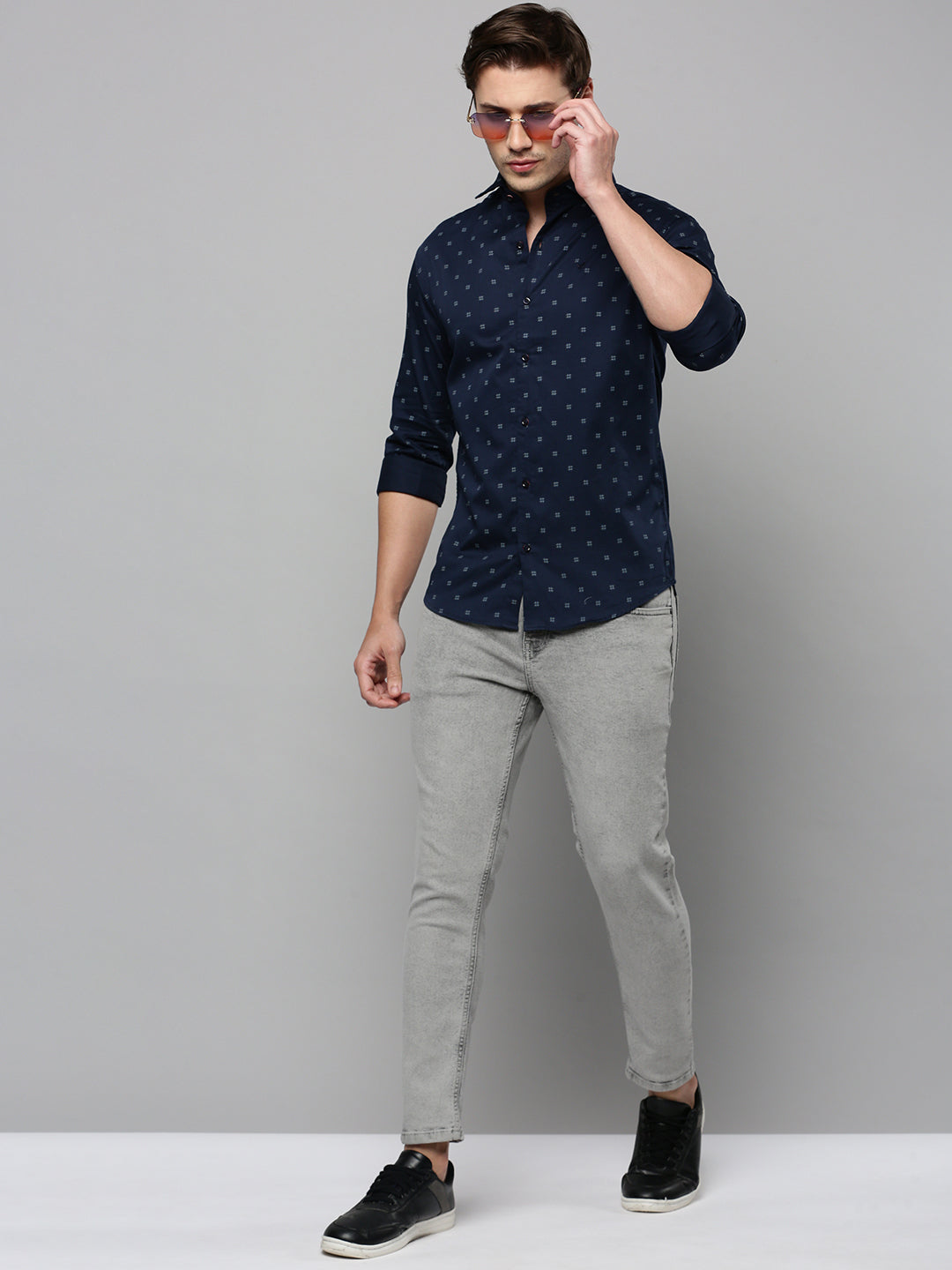 Men Navy Printed Casual Shirt