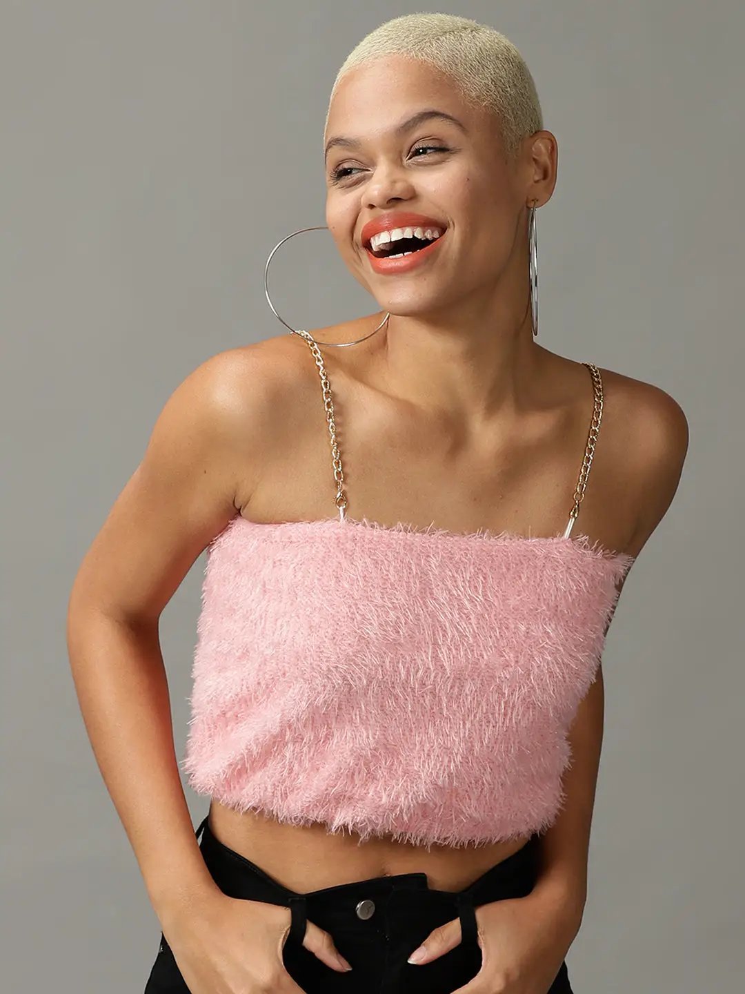Women's Pink Solid Tube Crop Top