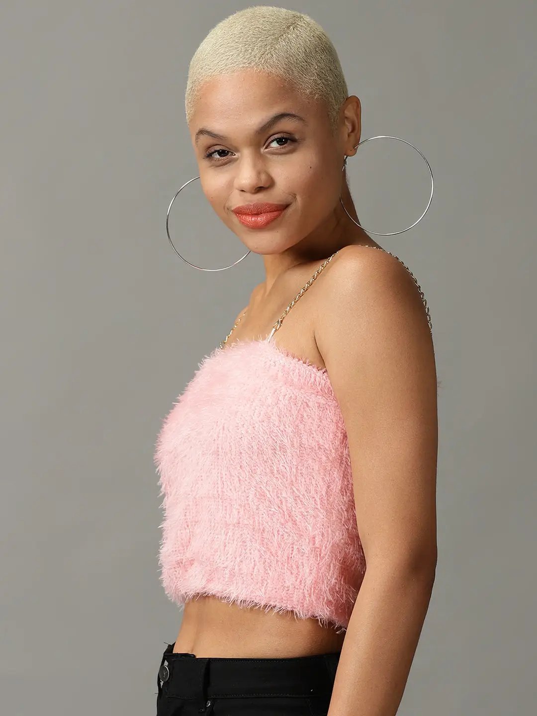 Women's Pink Solid Tube Crop Top