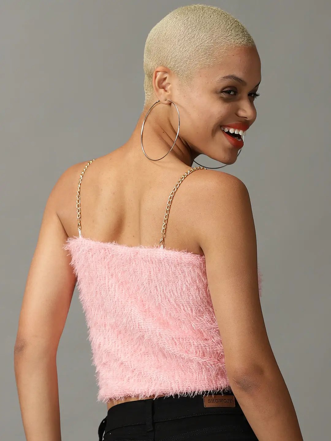 Women's Pink Solid Tube Crop Top
