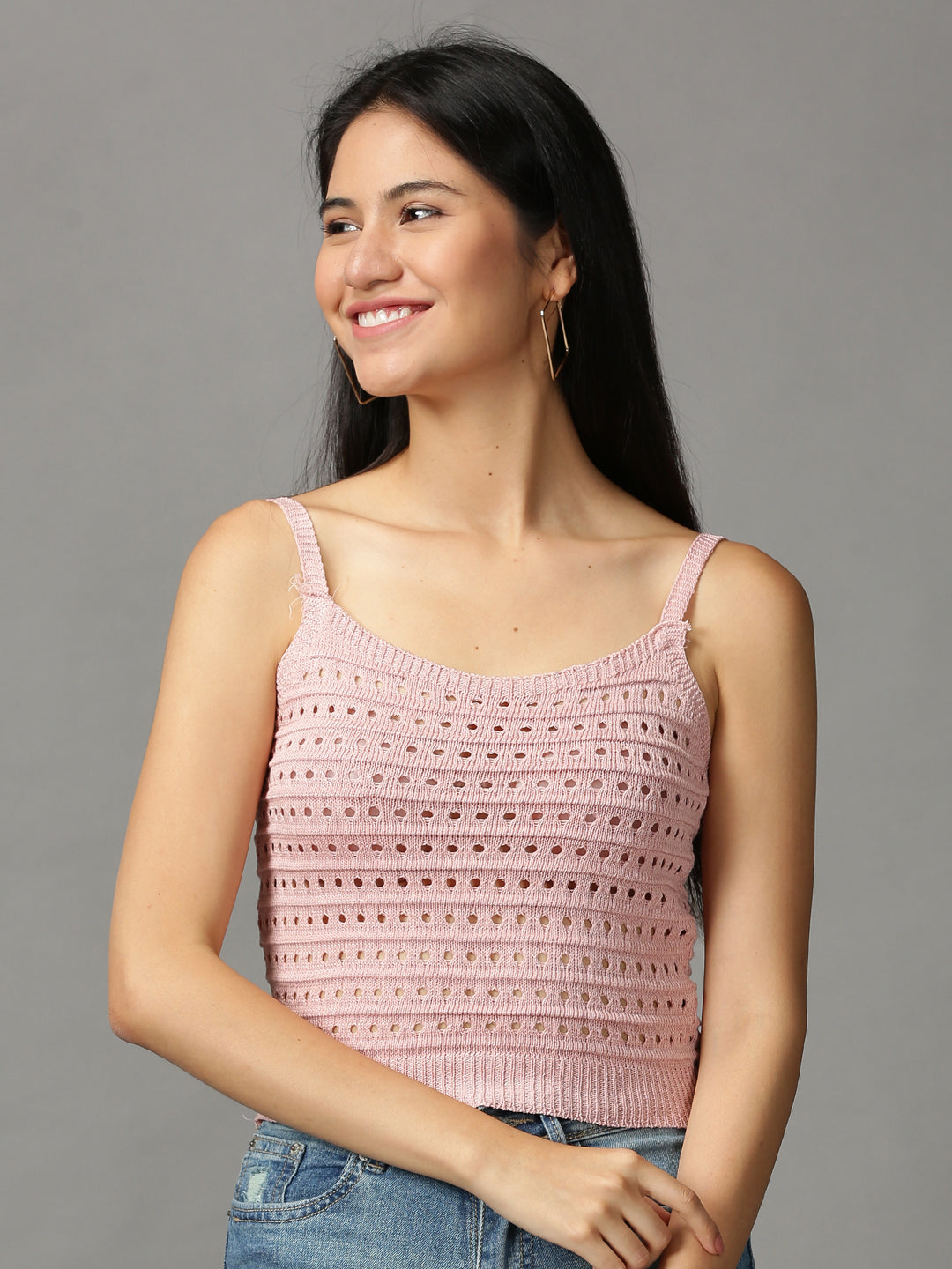 Women's Pink Solid Fitted Crop Top