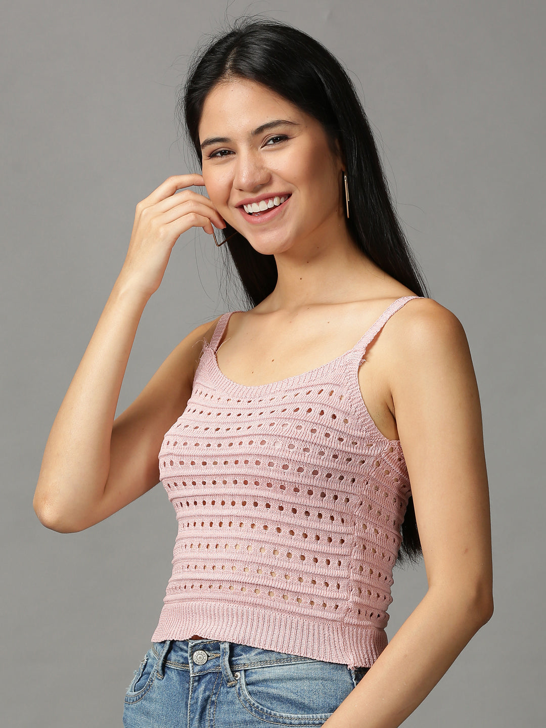 Women's Pink Solid Fitted Crop Top