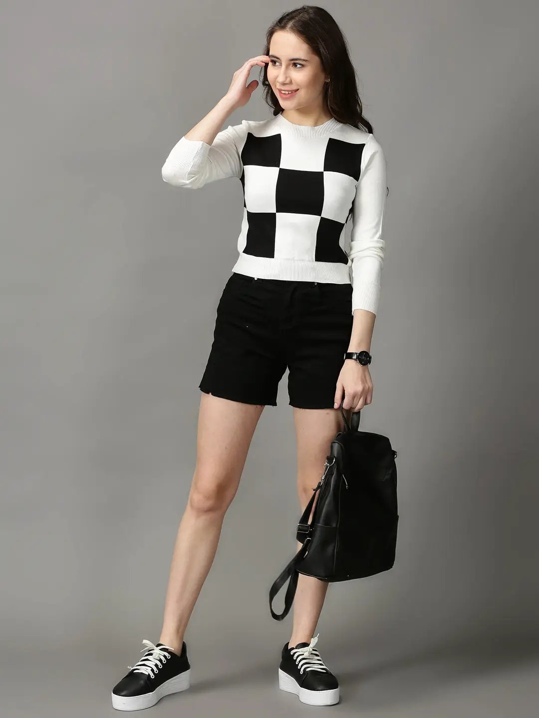 Women's White Colourblock Fitted Crop Top