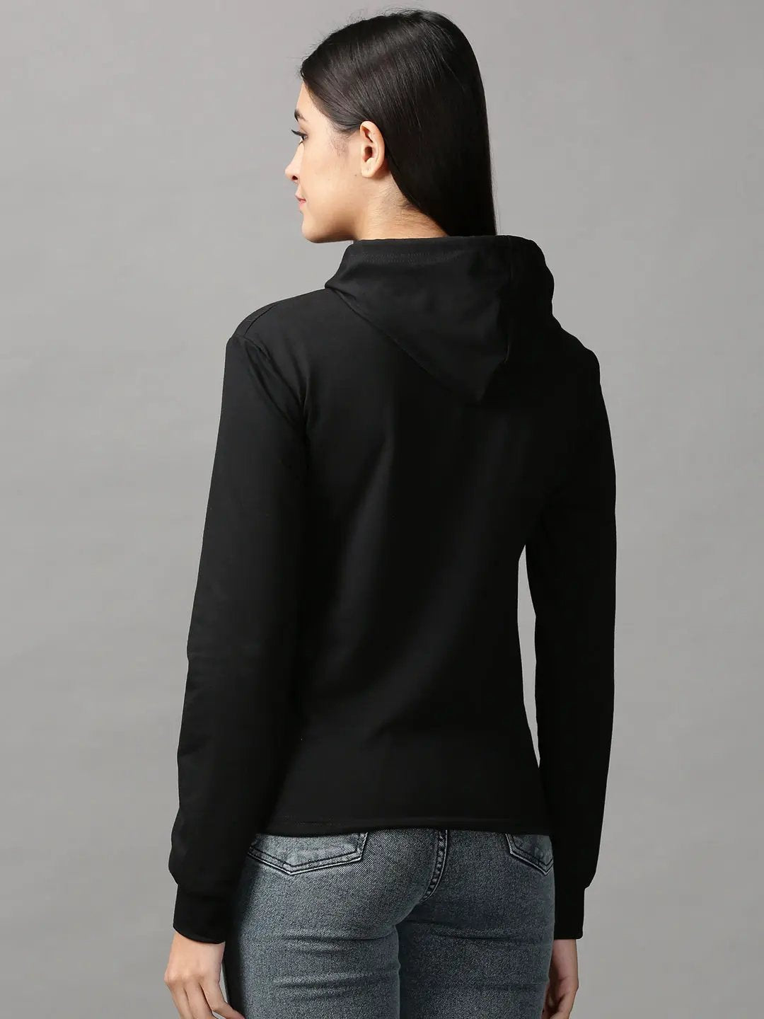 Women's Black Applique Hooded Cotton Sweatshirt