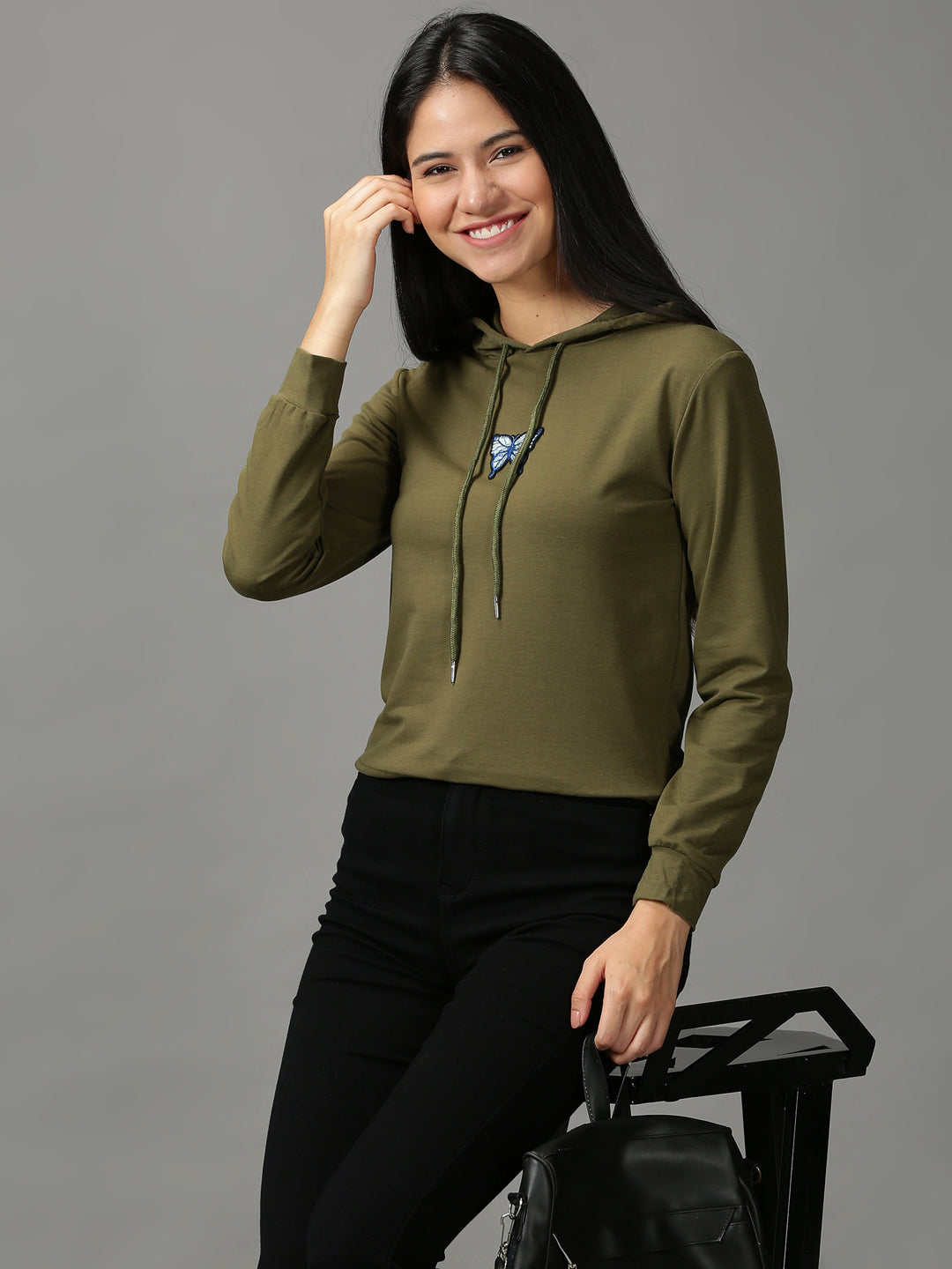 Women's Olive Solid Sweatshirt