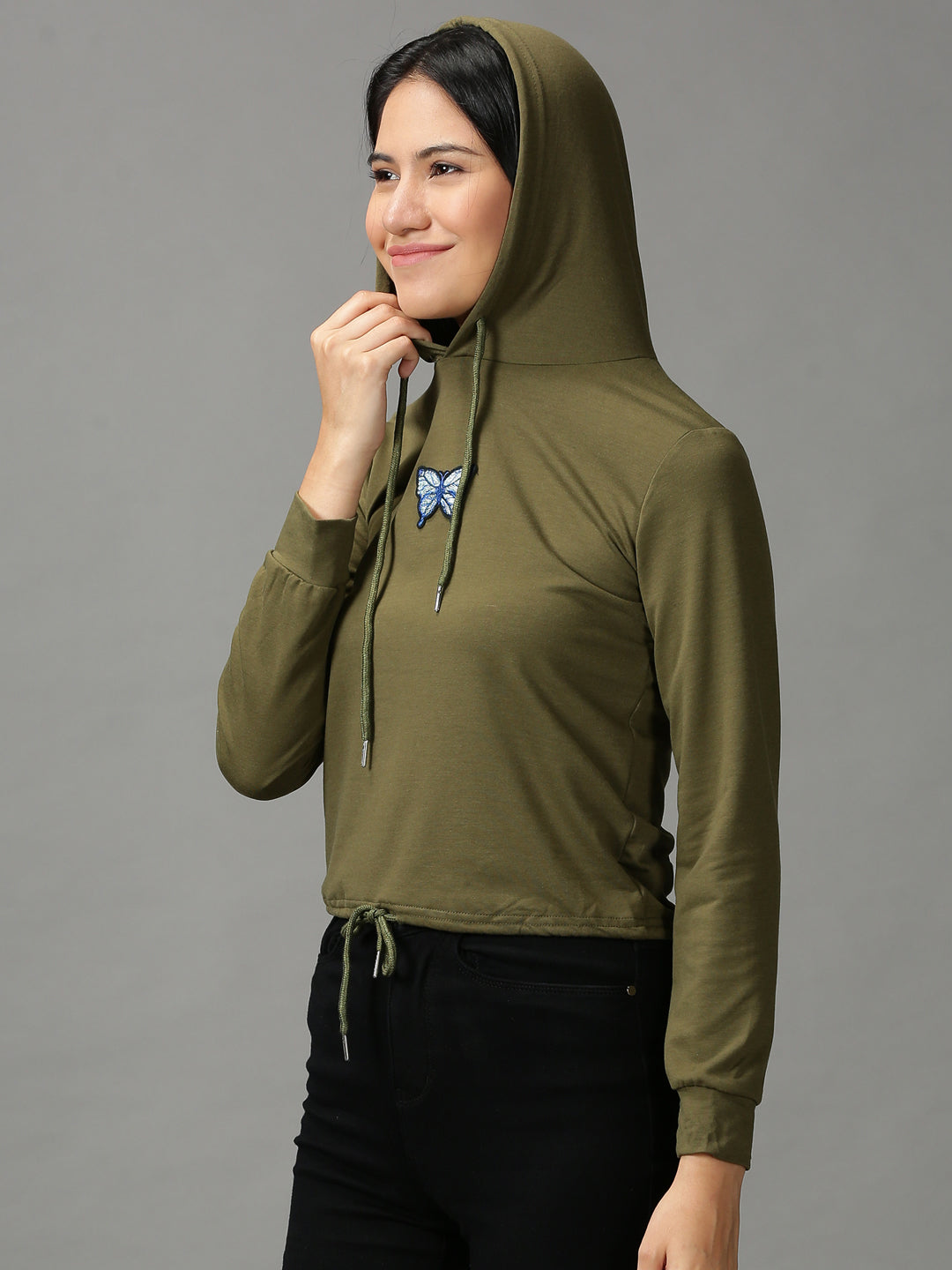 Women's Olive Solid Sweatshirt