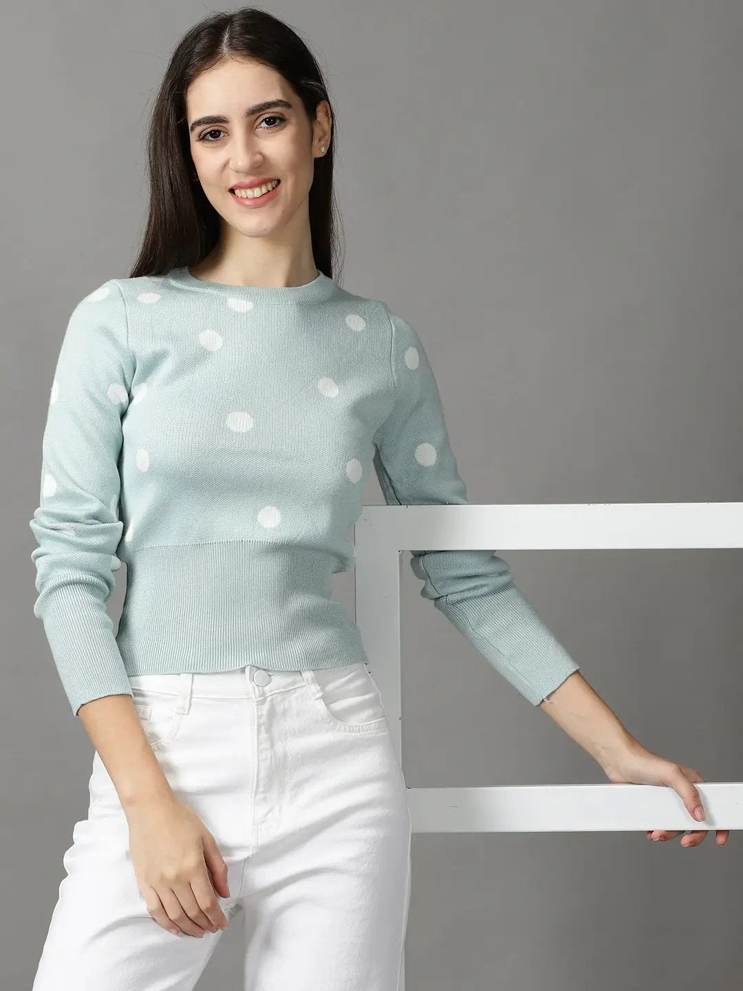 Women's Blue Solid Cinched Waist Top