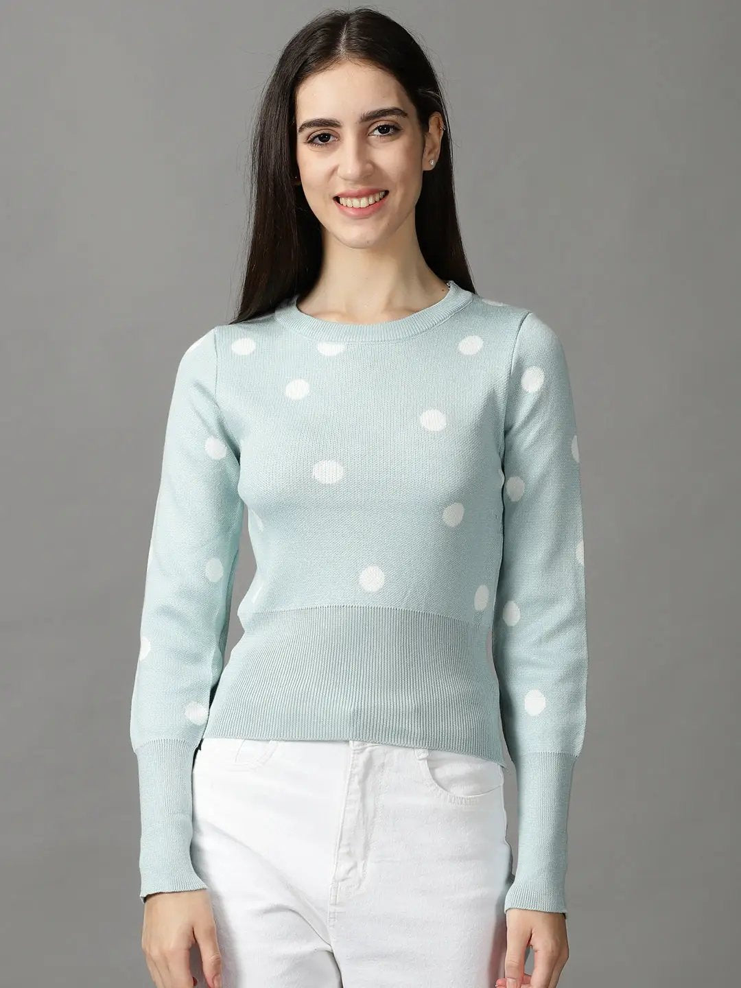 Women's Blue Solid Cinched Waist Top