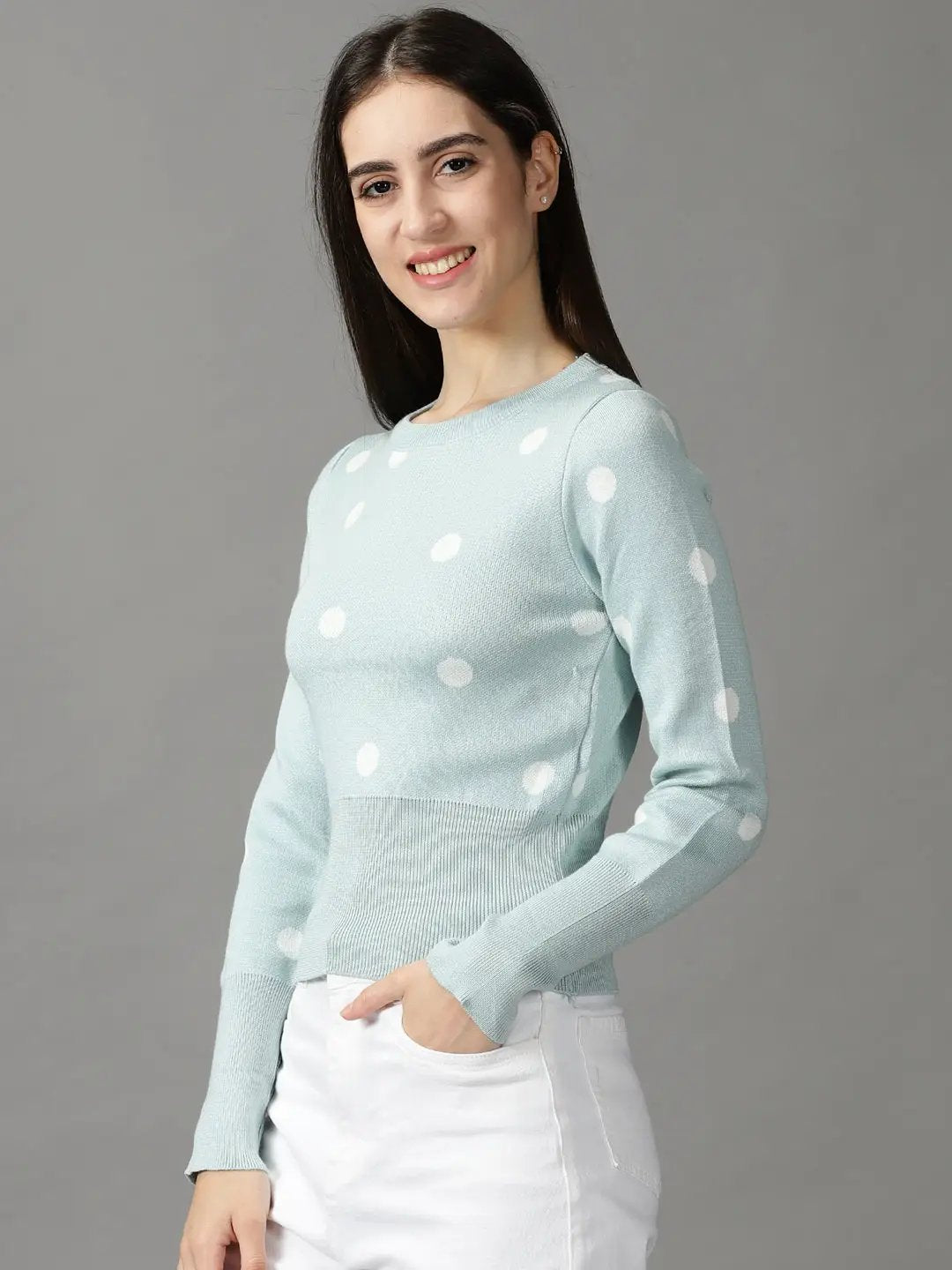 Women's Blue Solid Cinched Waist Top