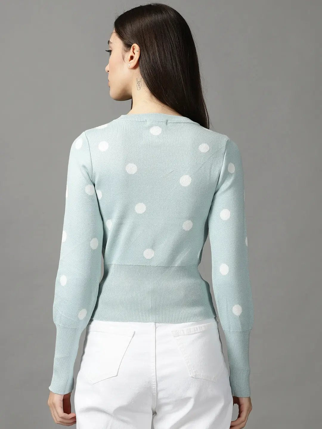 Women's Blue Solid Cinched Waist Top