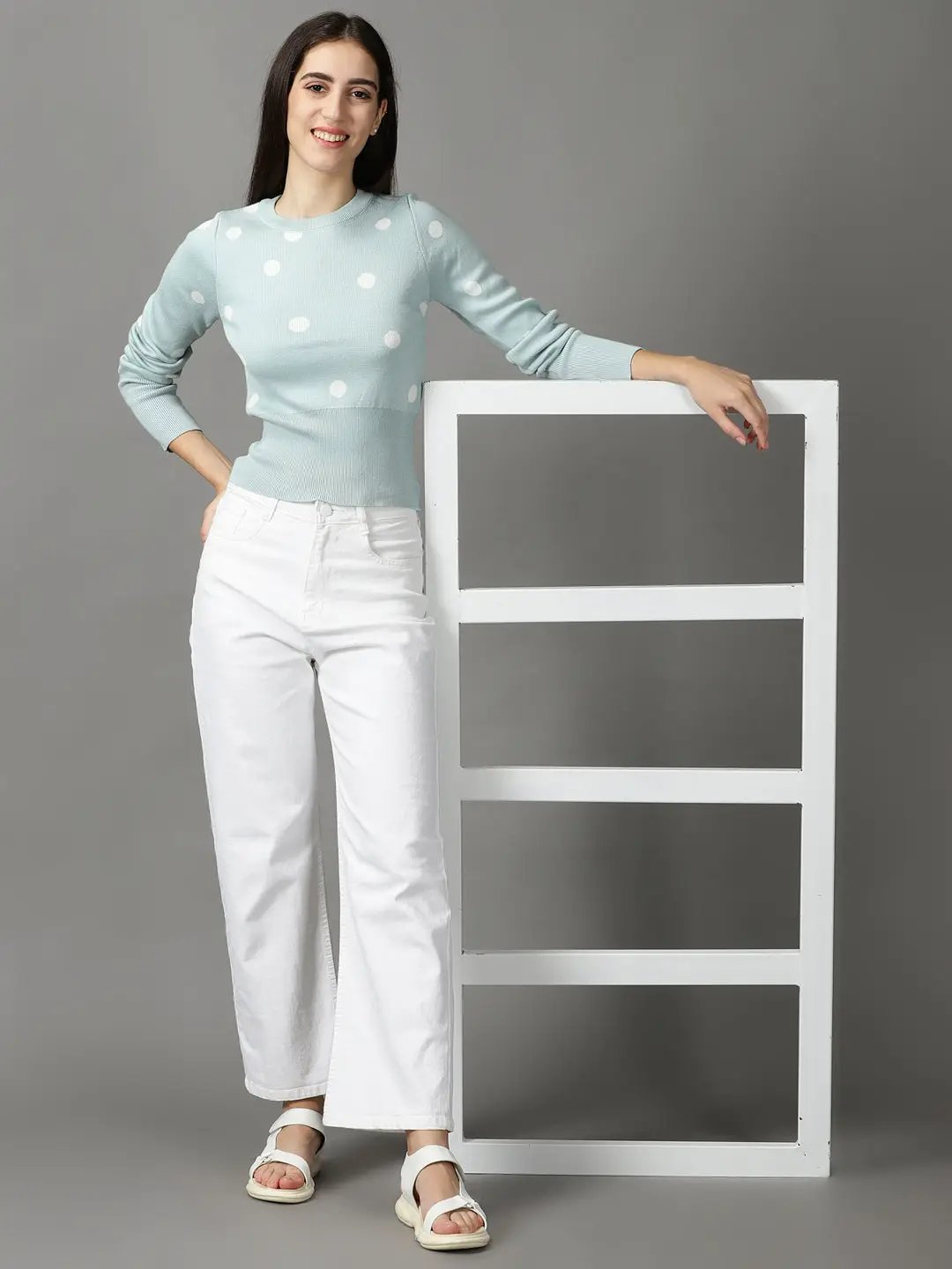 Women's Blue Solid Cinched Waist Top