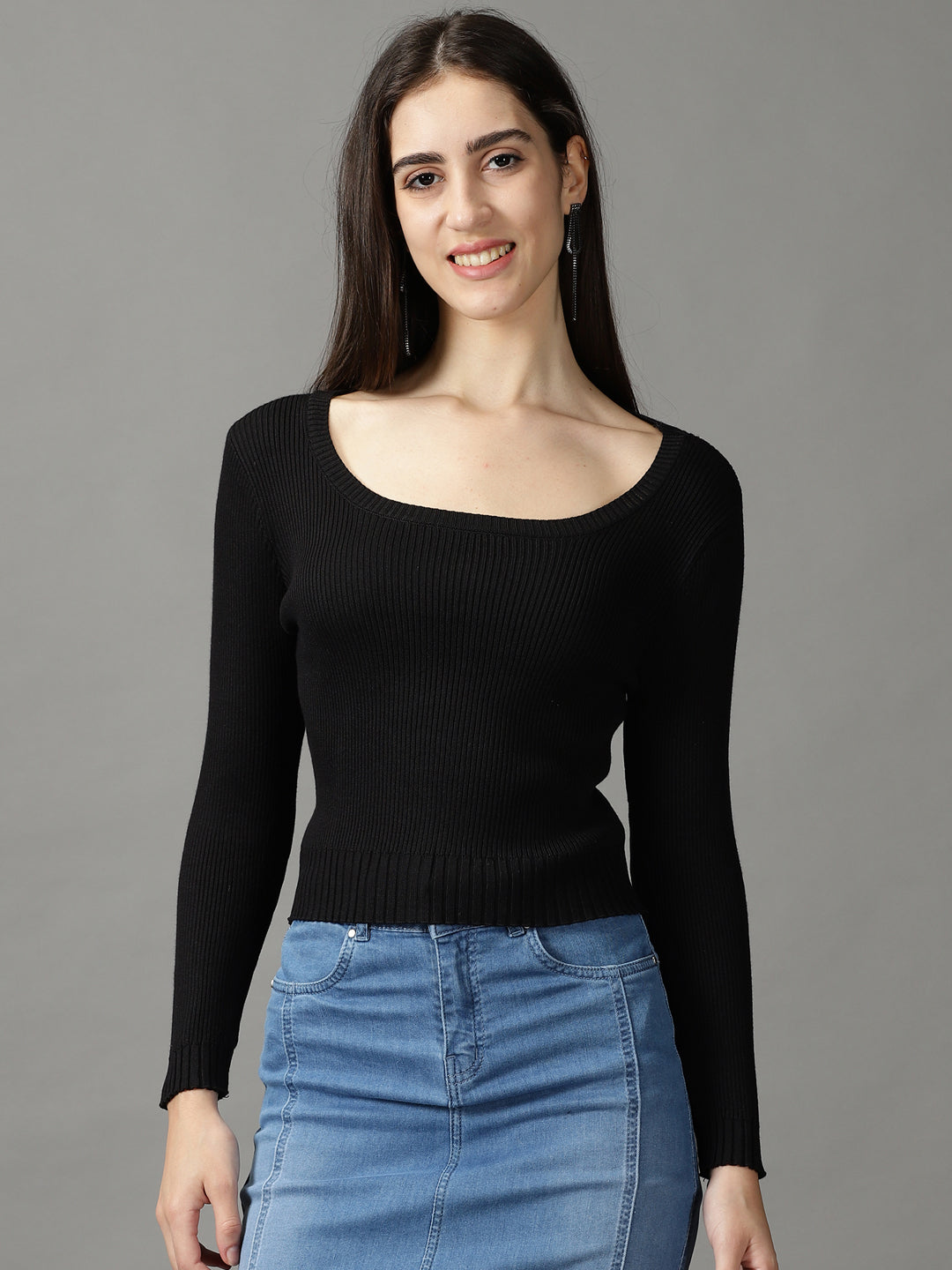 Women's Black Solid Top