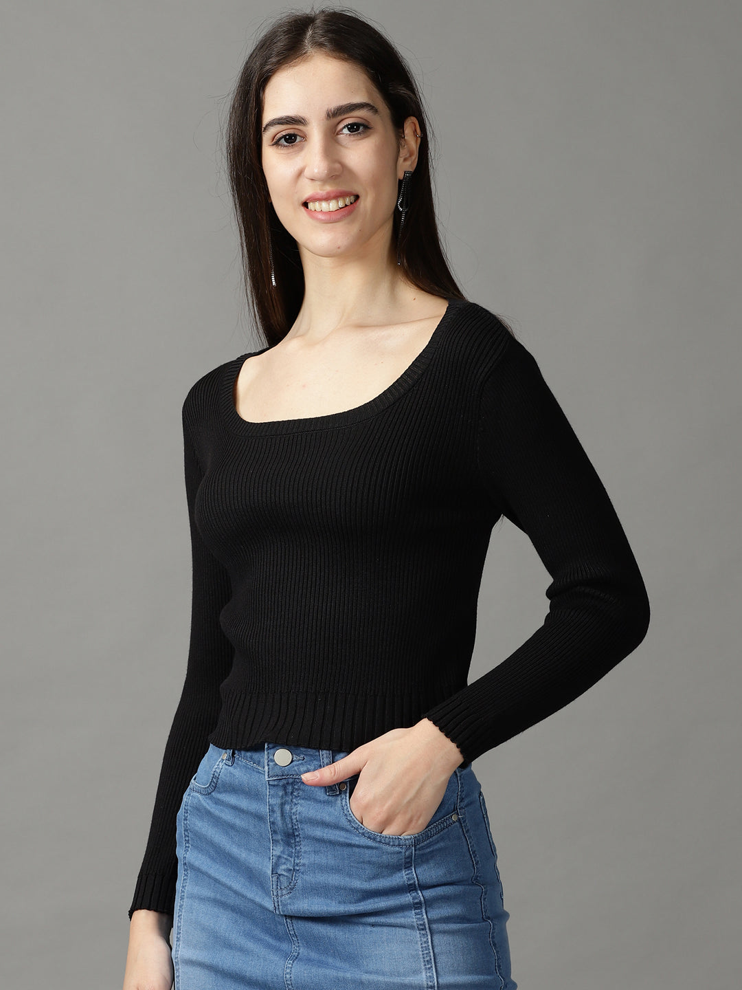 Women's Black Solid Top