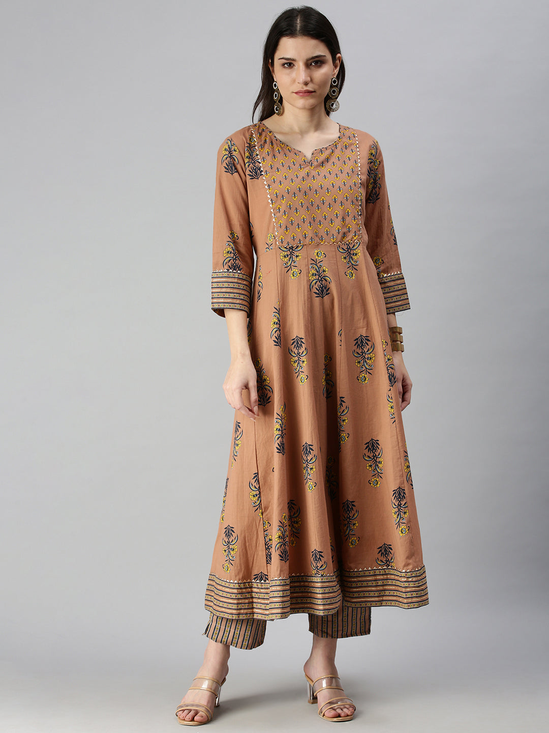 Women's Brown Printed Kurta Sets