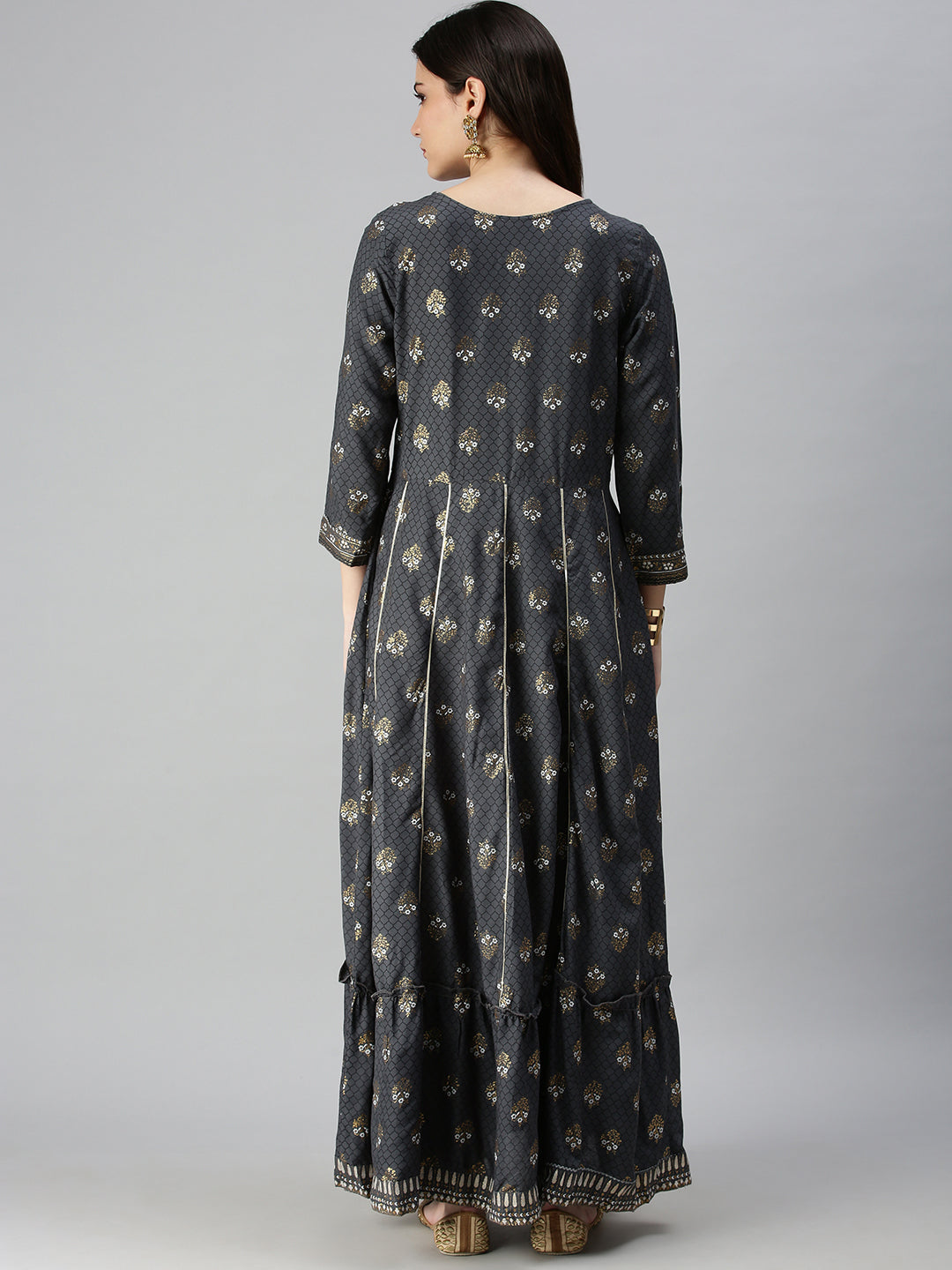 Women's Grey Printed Anarkali Kurta