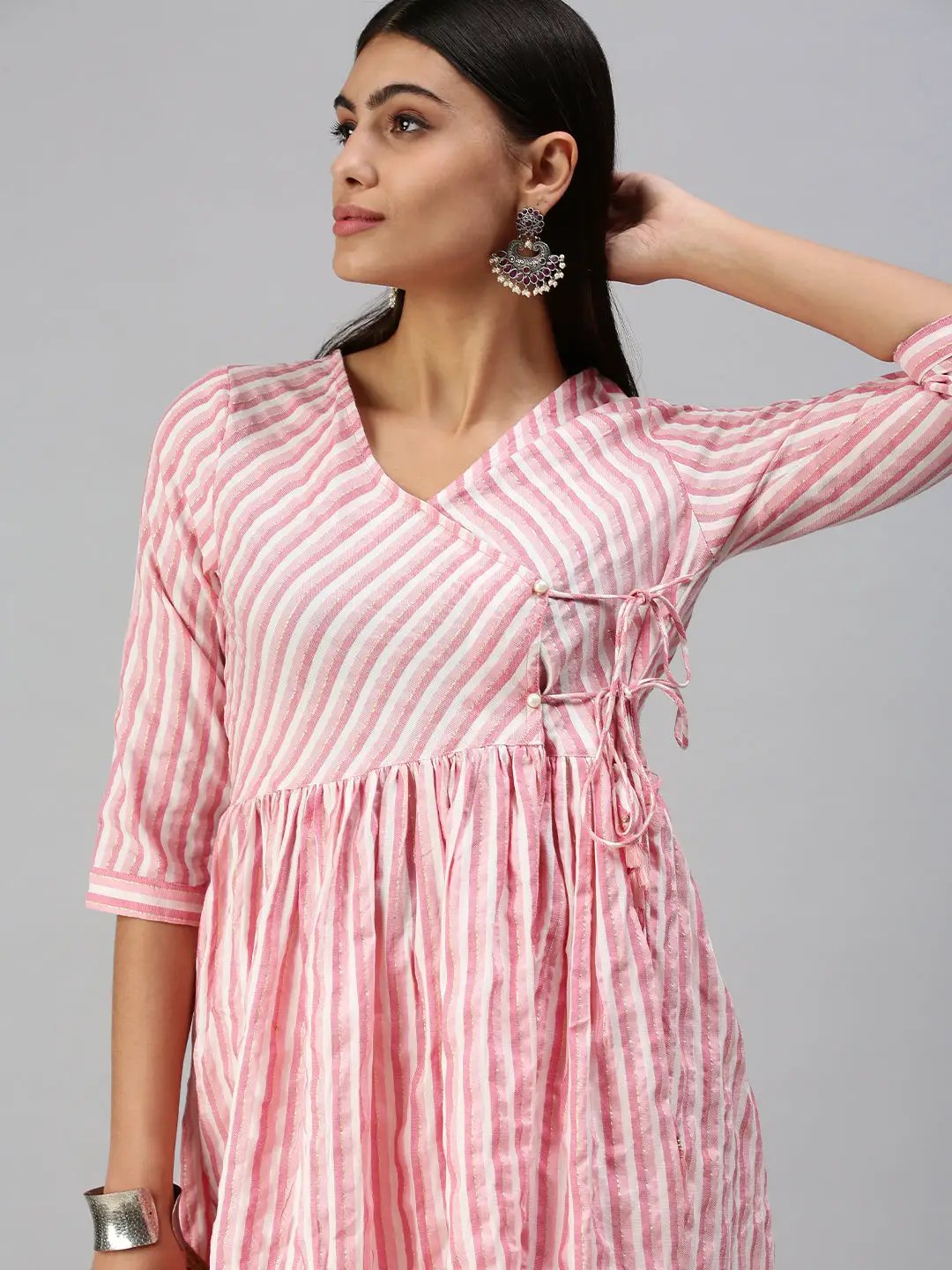 Women's Pink Striped Anarkali Kurta