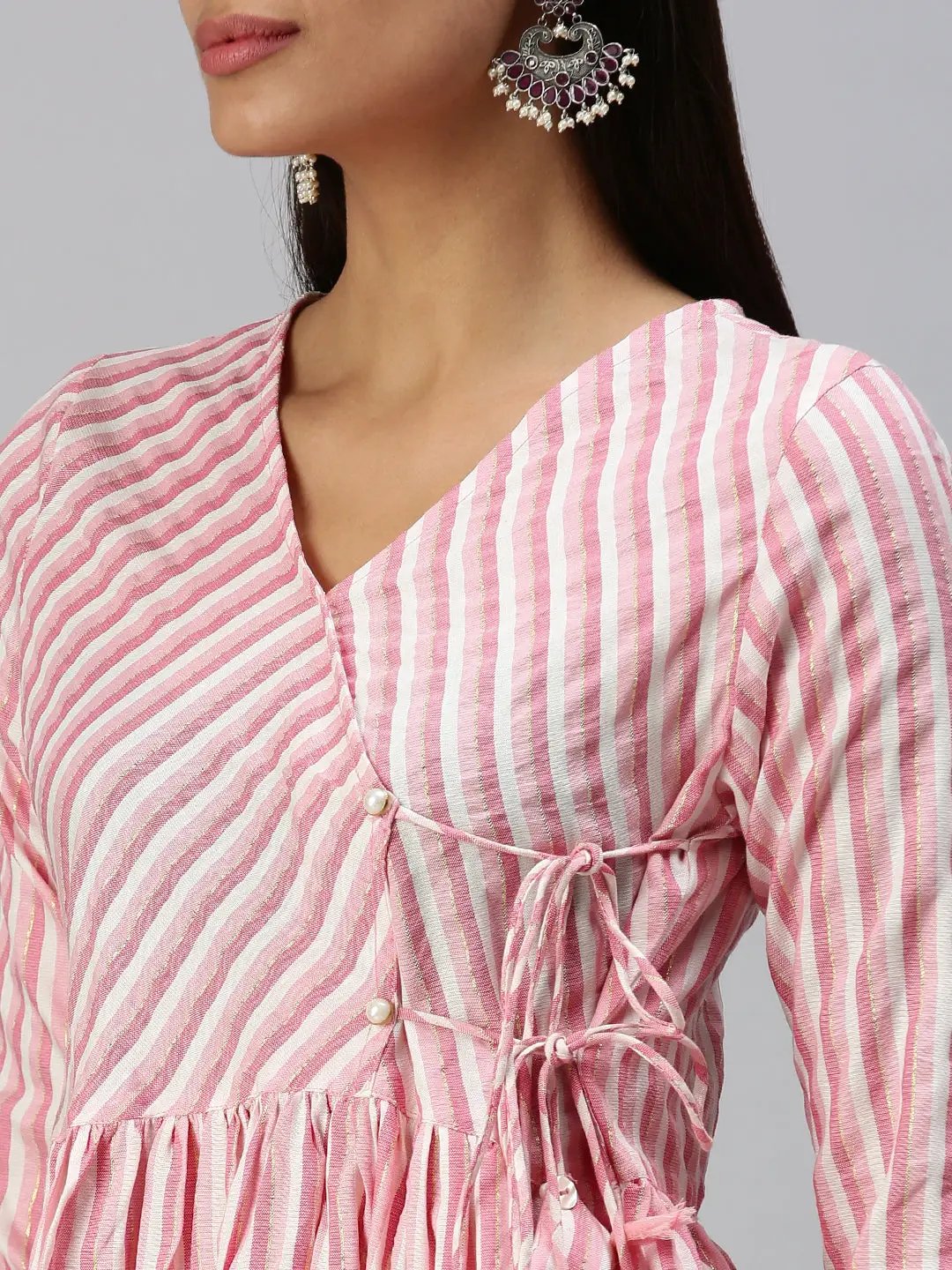 Women's Pink Striped Anarkali Kurta