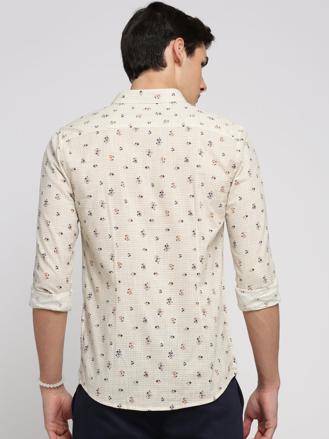 Men White Spread Collar Floral Shirt