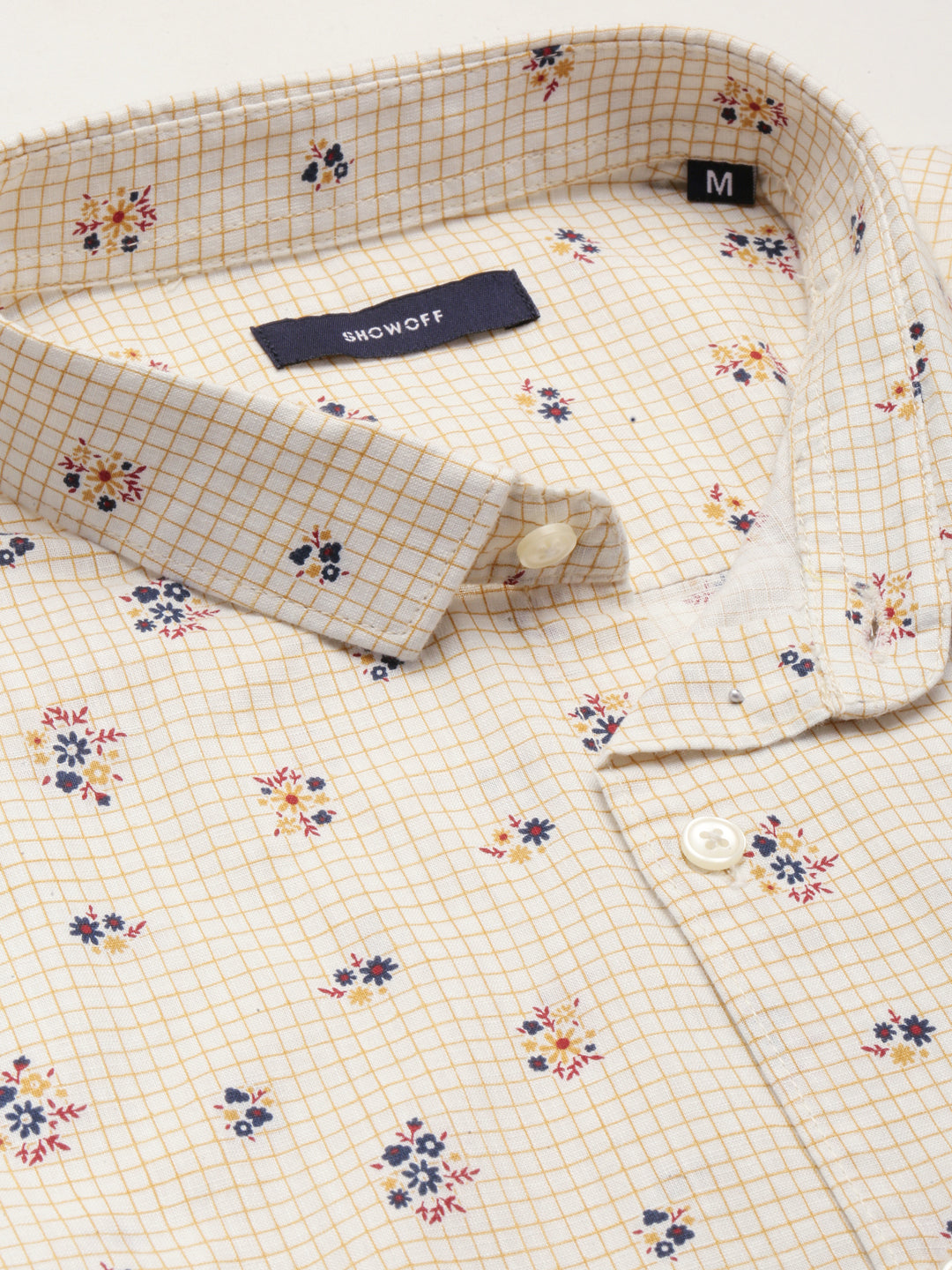 Men White Spread Collar Floral Shirt