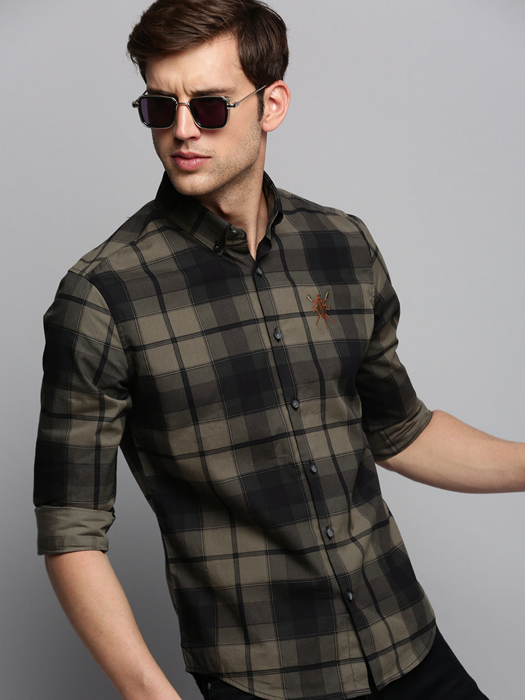 Men's Green Checked Casual Shirt