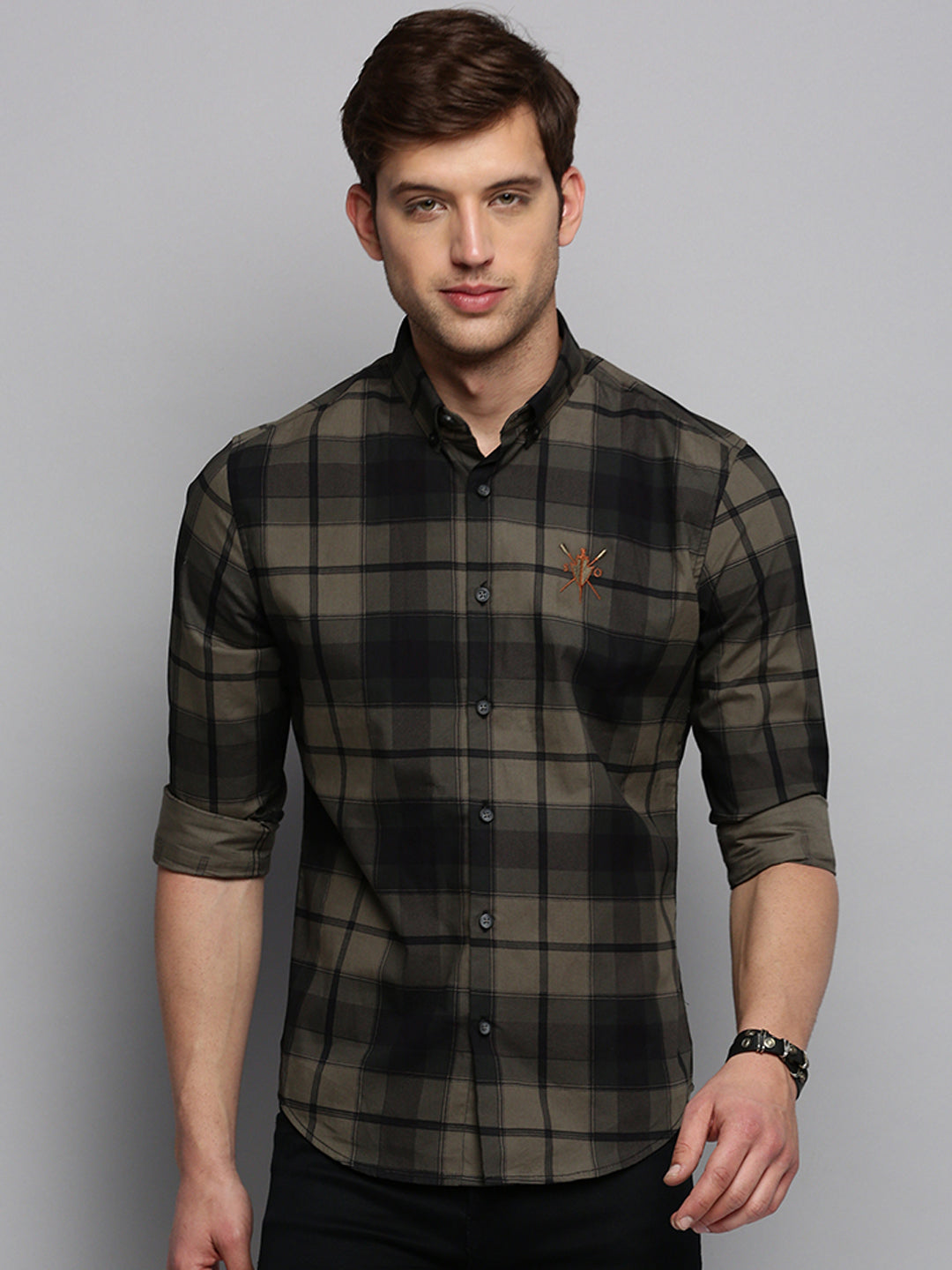 Men's Green Checked Casual Shirt