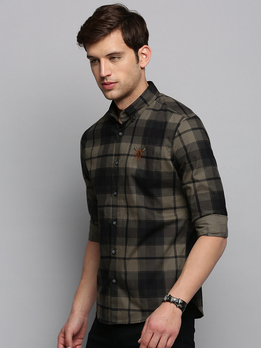 Men's Green Checked Casual Shirt