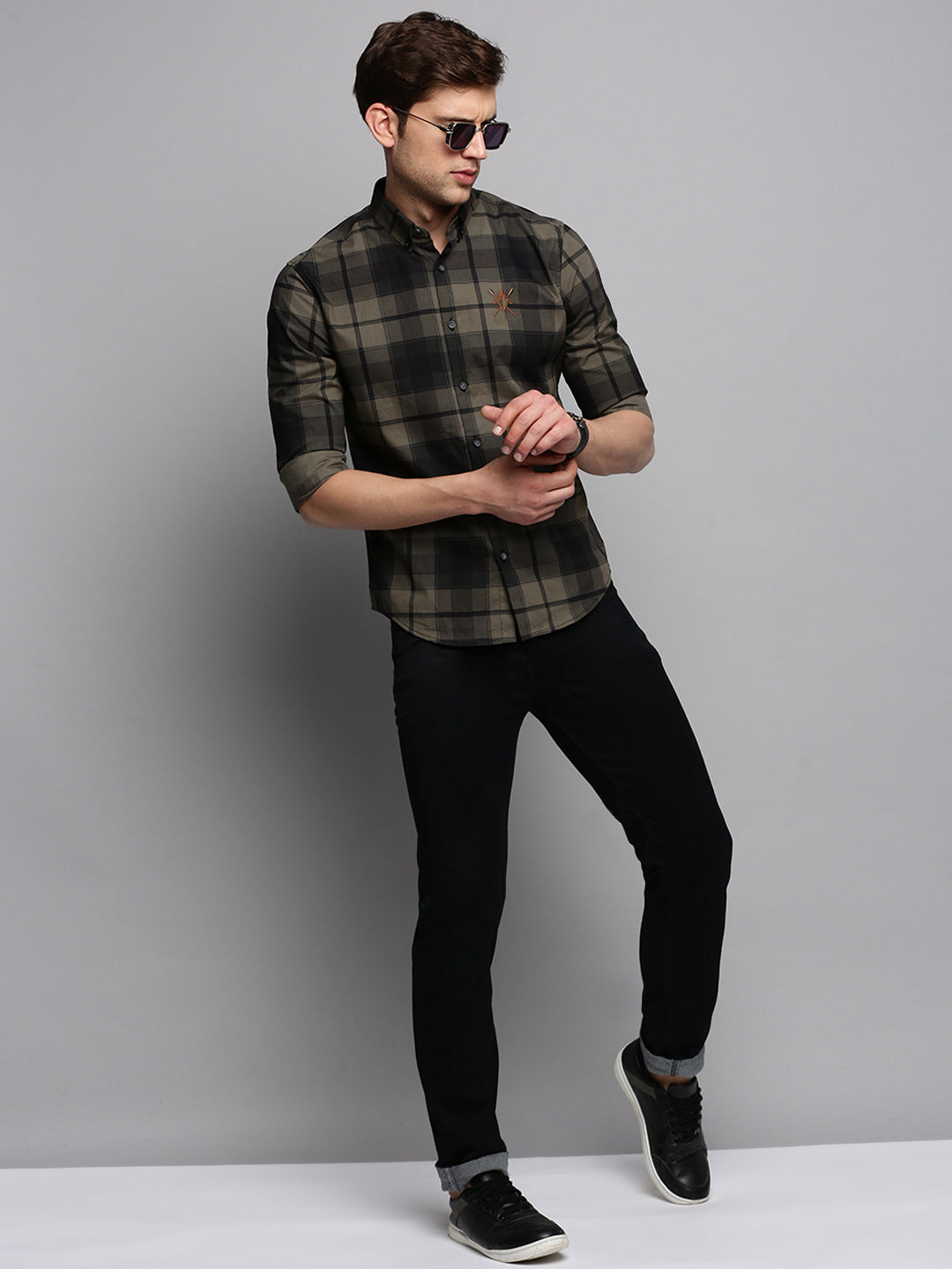 Men's Green Checked Casual Shirt