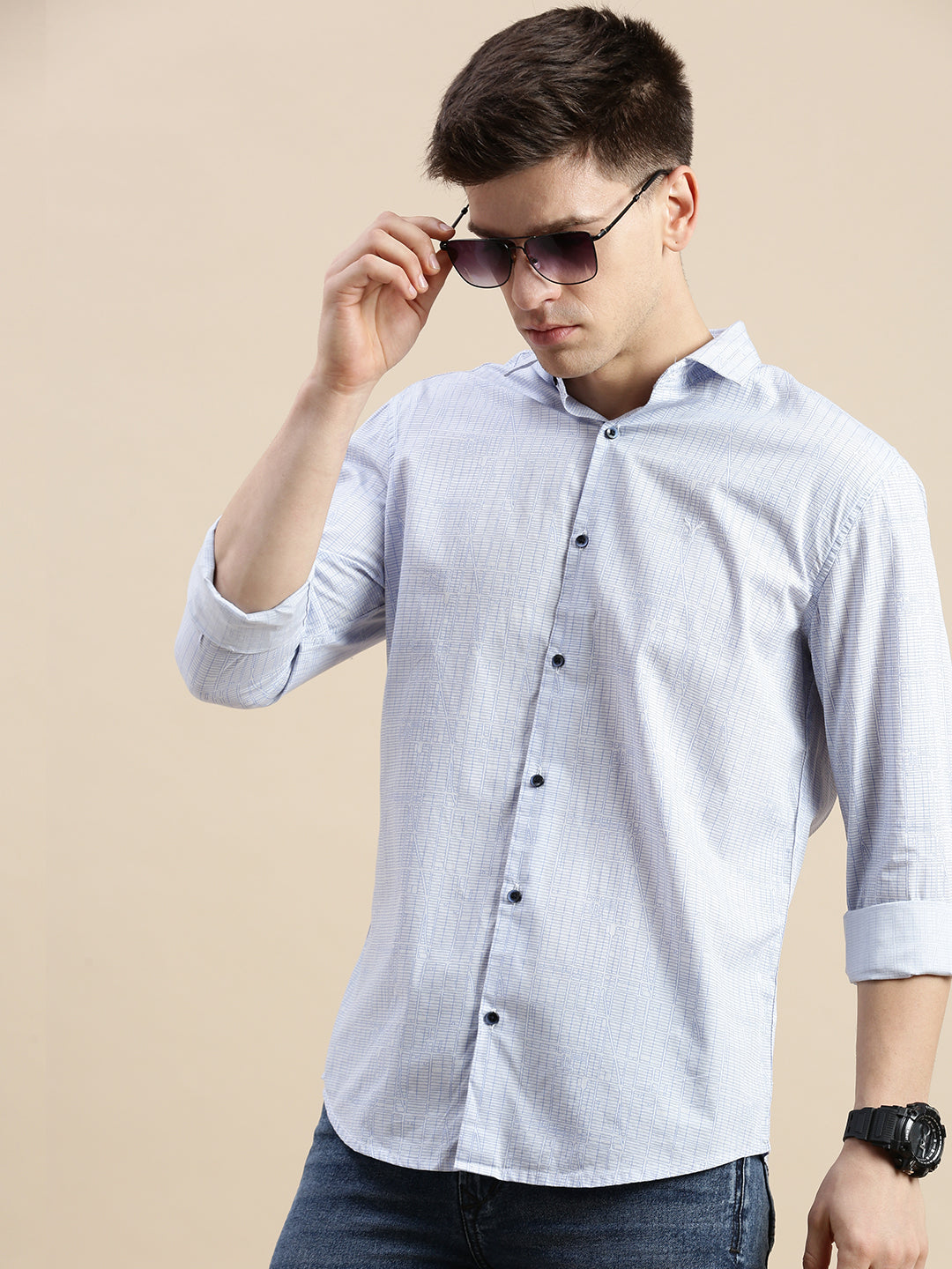 Men Blue Geometrical Casual Shirt