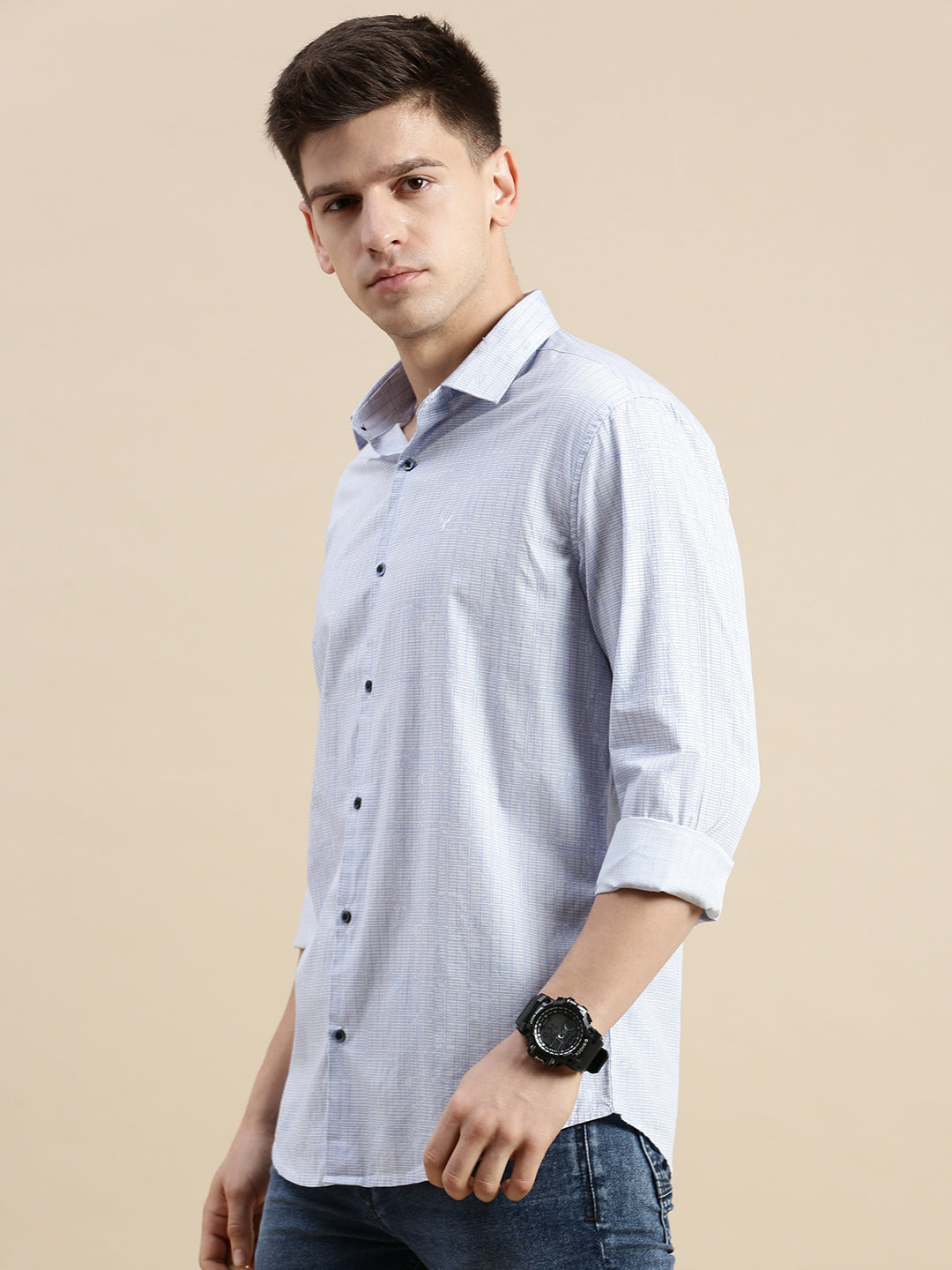 Men Blue Geometrical Casual Shirt