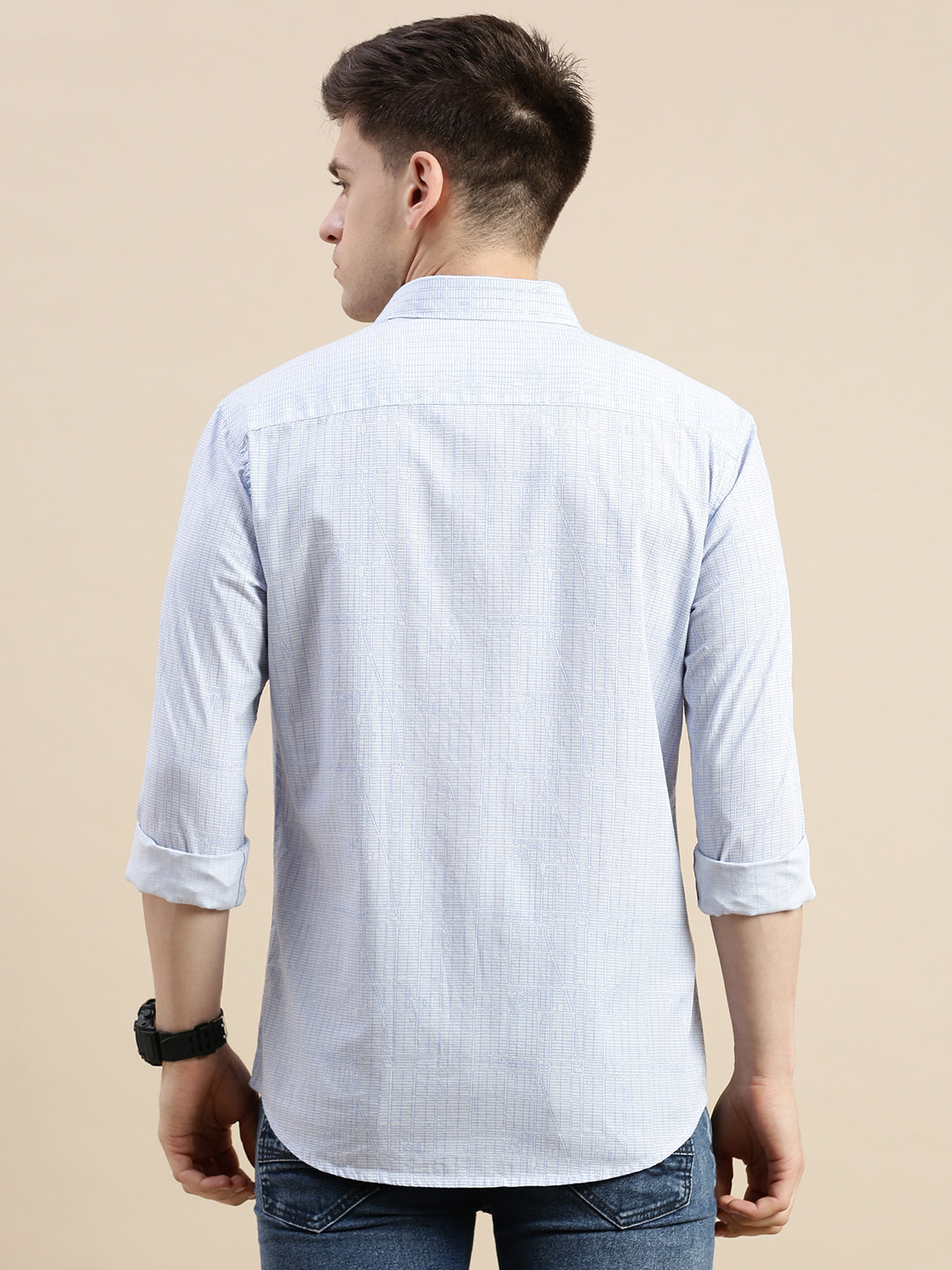 Men Blue Geometrical Casual Shirt