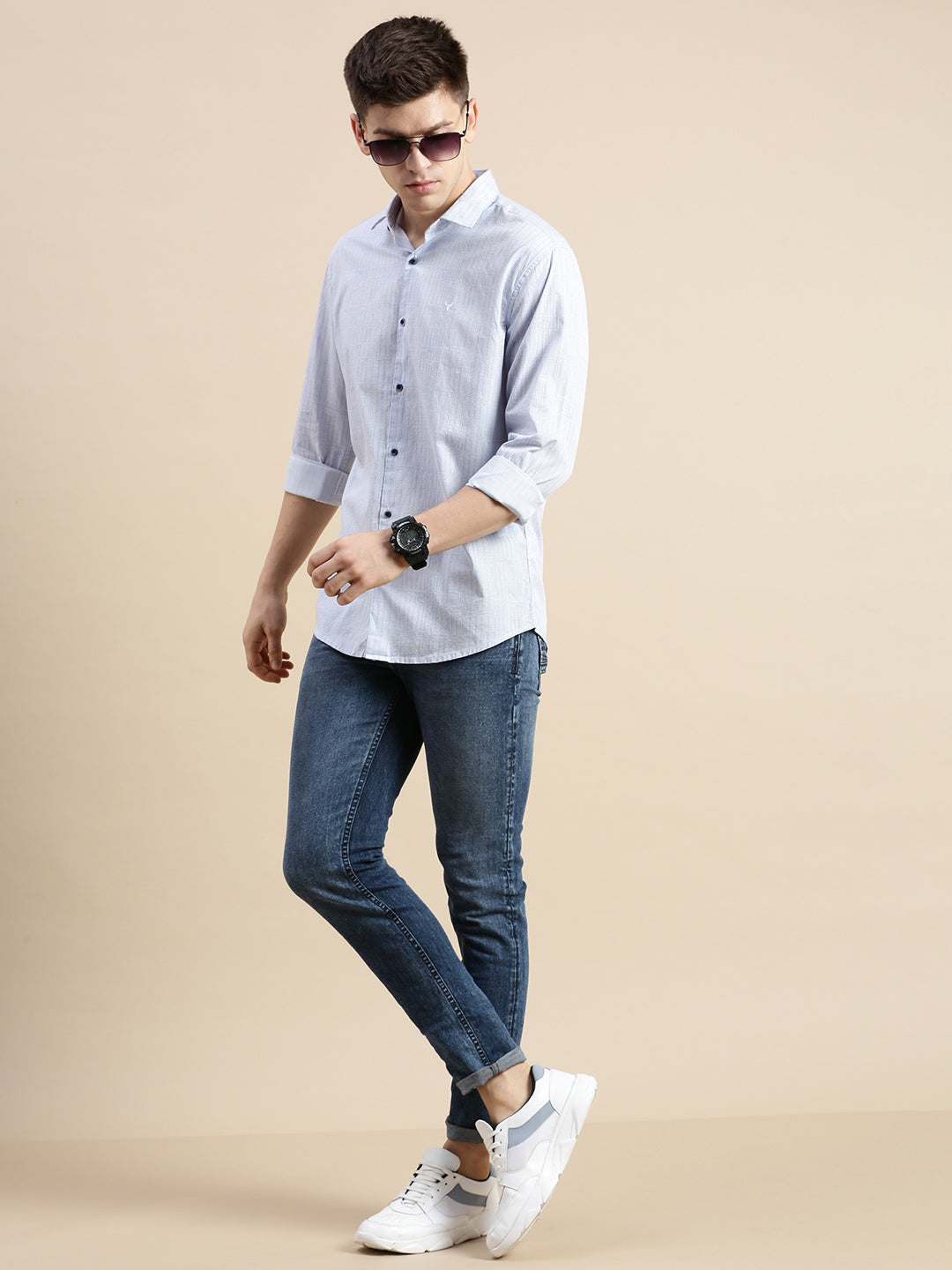 Men Blue Geometrical Casual Shirt