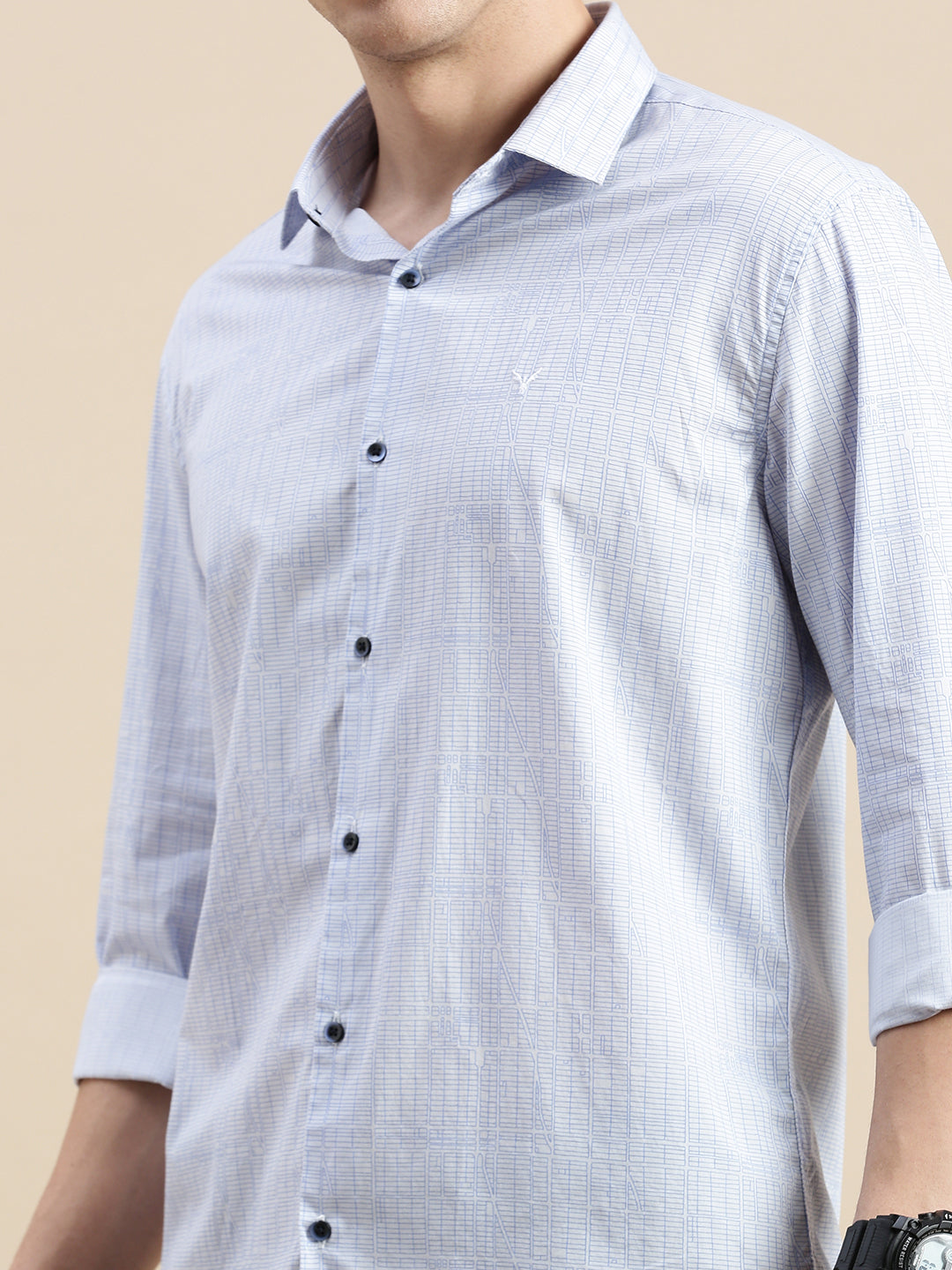 Men Blue Geometrical Casual Shirt