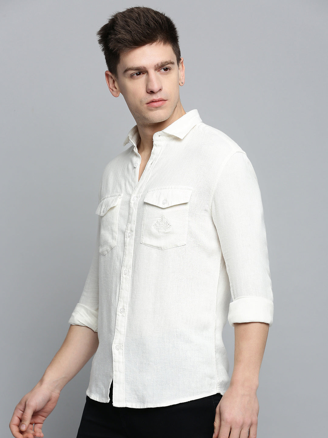 Men's White Solid Casual Shirt