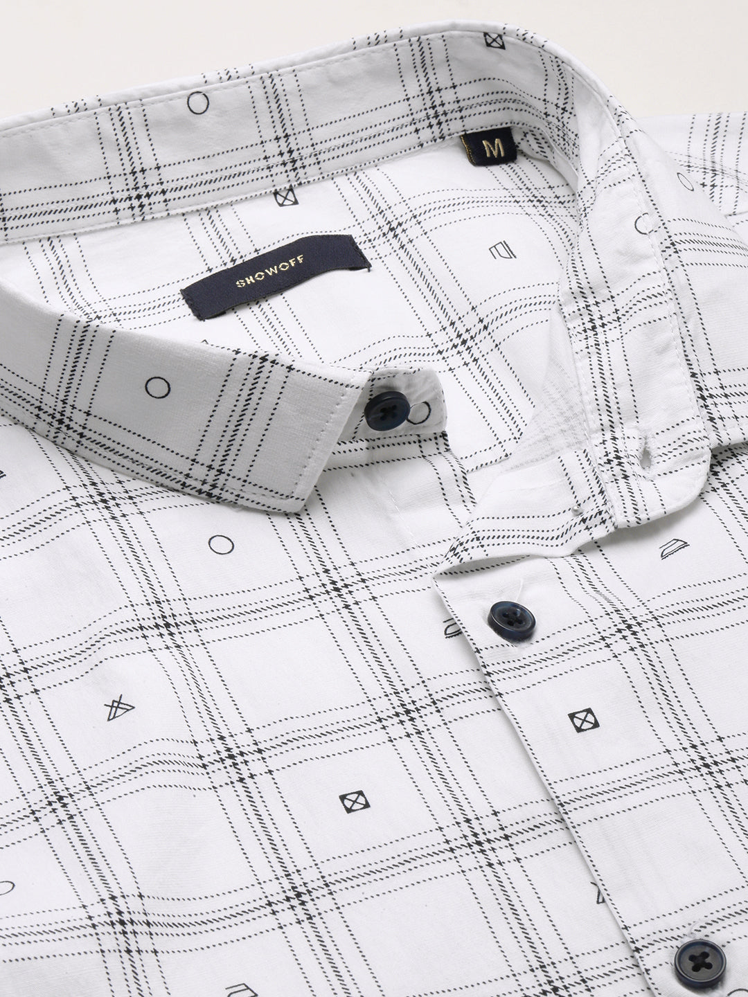 Men White Spread Collar Windowpane Checks Shirt