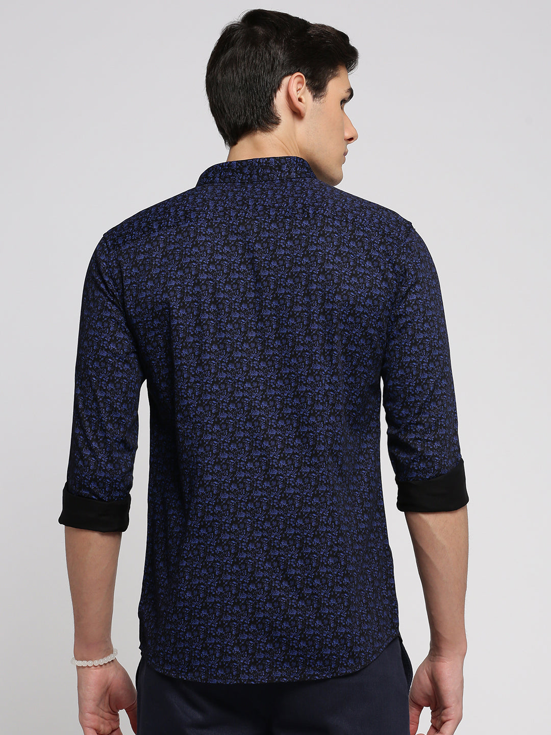 Men Black Spread Collar Floral Shirt