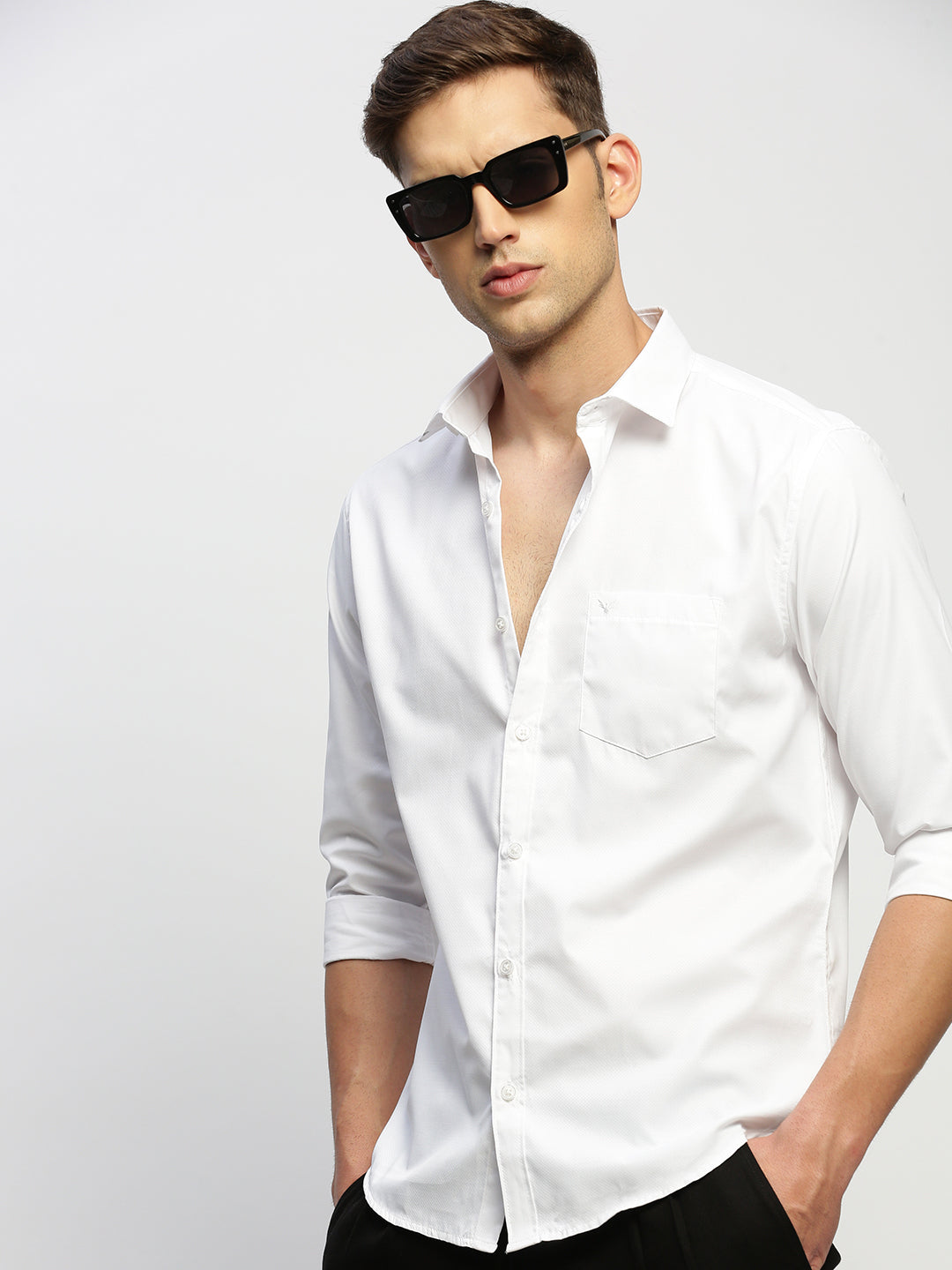 Men White Solid Shirt